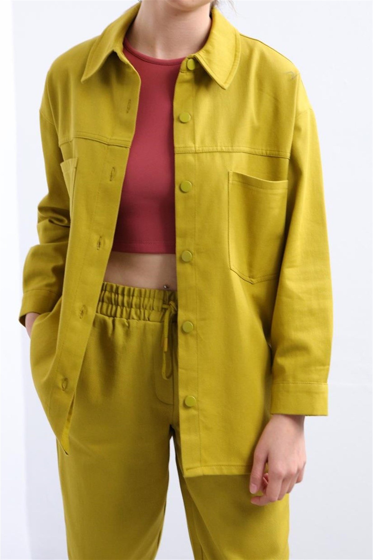  Yağ Yeşili Büyük Cepli Gömlek