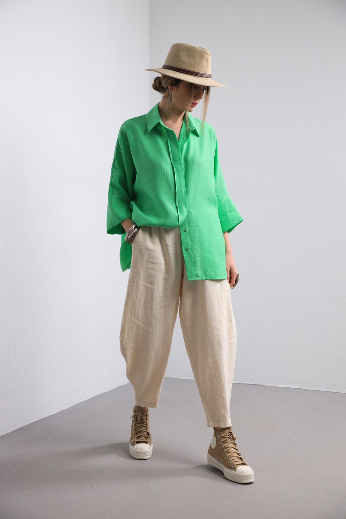  Yeşil Yarasa Kol Arkası Dikişli Gömlek