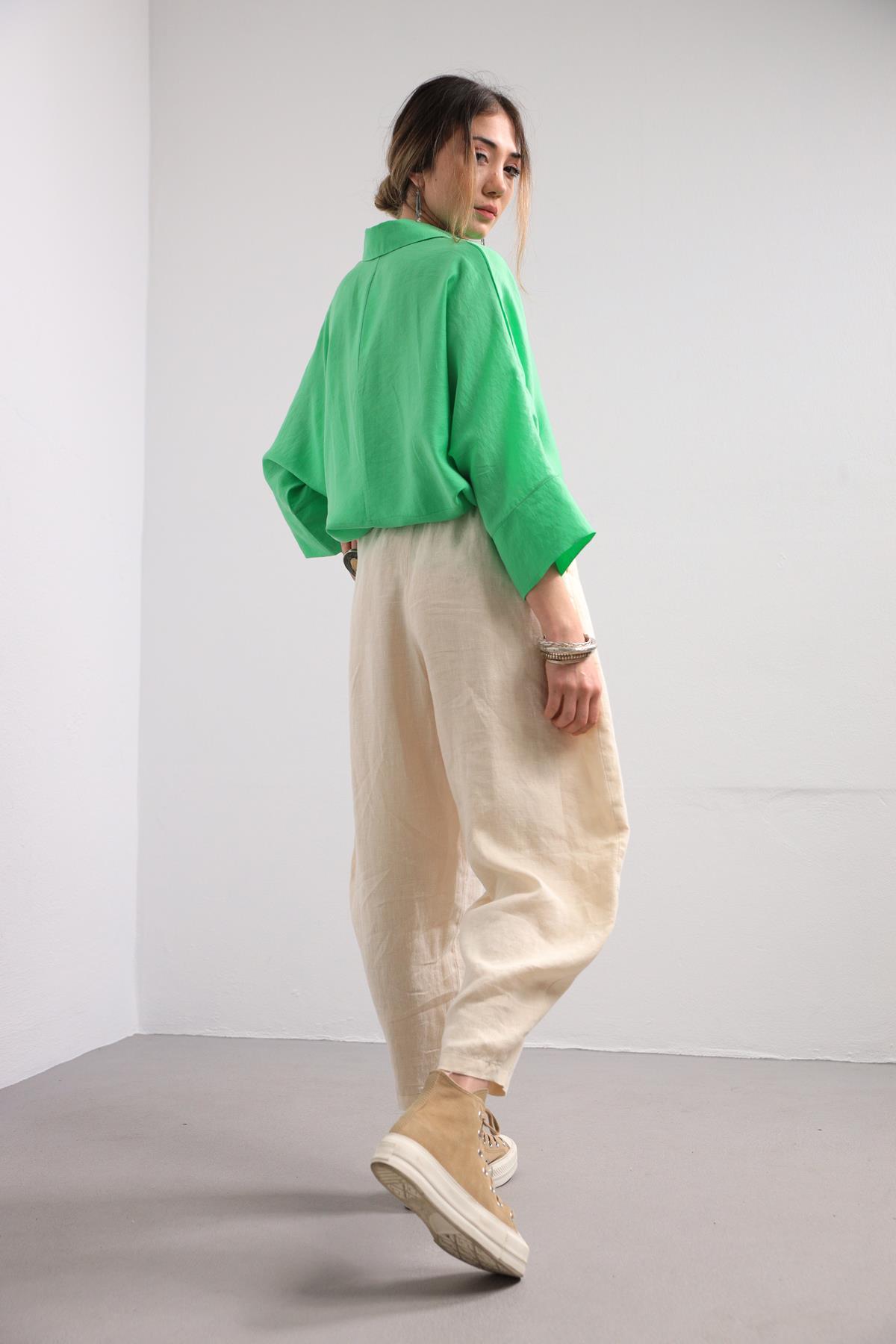  Yeşil Yarasa Kol Arkası Dikişli Gömlek