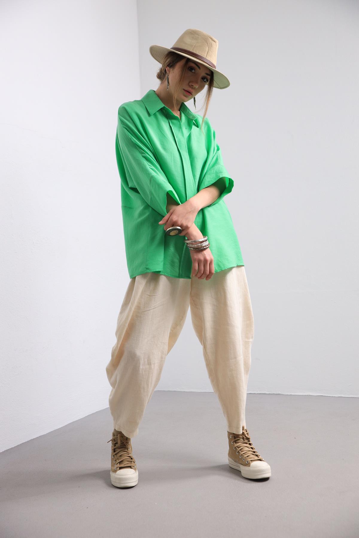  Yeşil Yarasa Kol Arkası Dikişli Gömlek