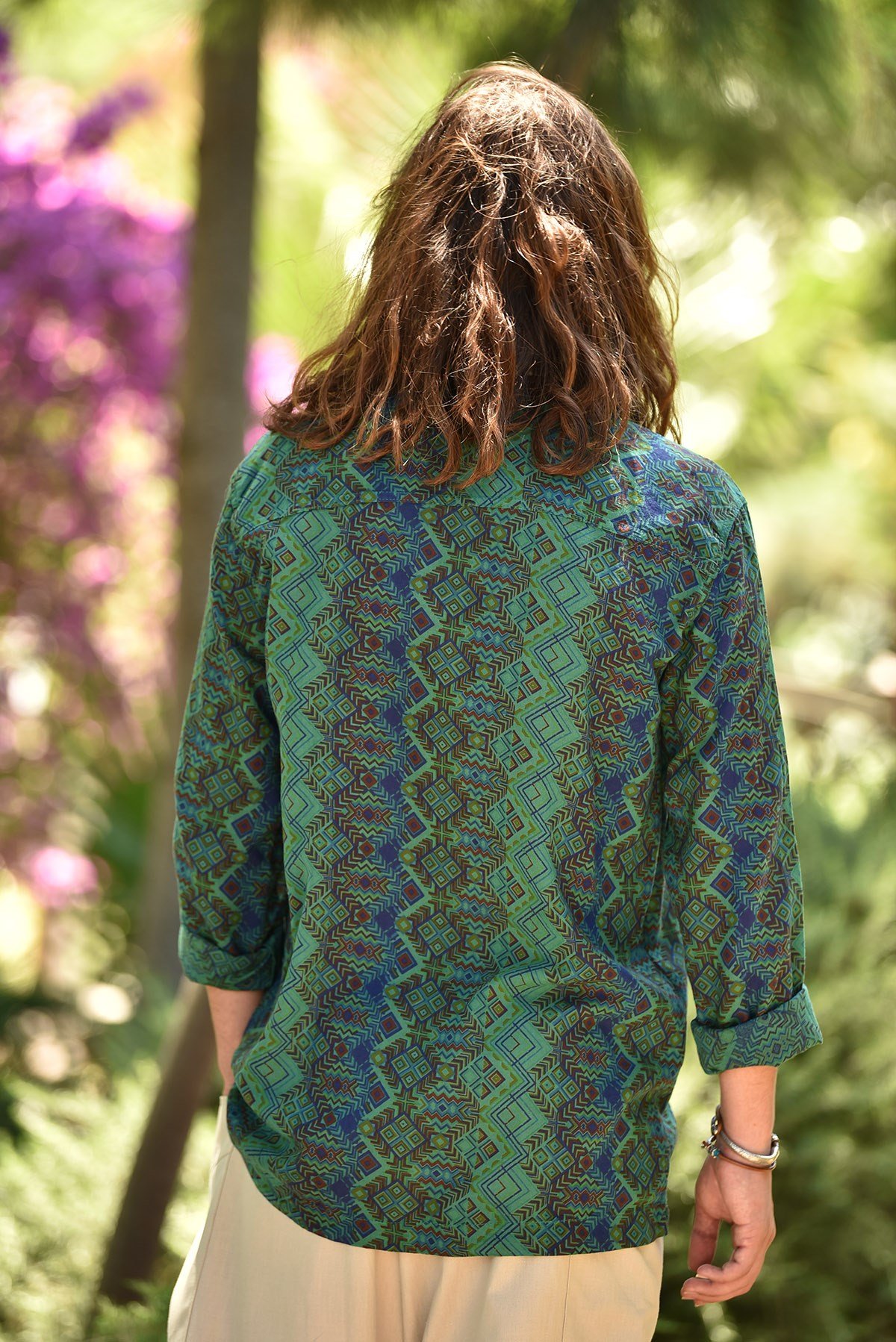 Zeytin Yeşil Desenli Yakası Bağcıklı Bohem Erkek Gömlek - Şaman Butik  - Online Alışveriş Sitesi | Kadın ve Erkek Giyim Zeytin Yeşil Desenli Yakası Bağcıklı Bohem Erkek Gömlek