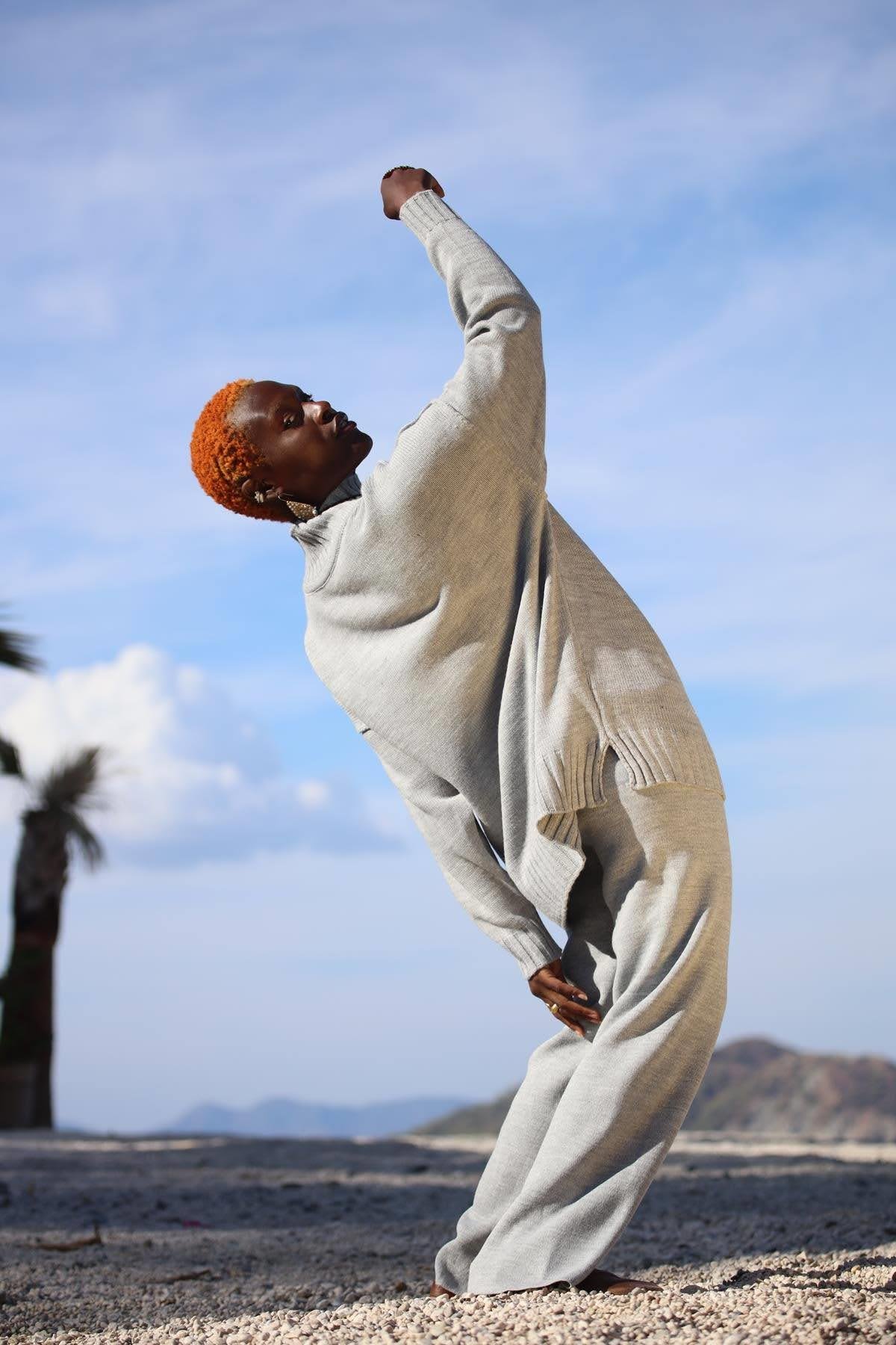 Gri Balıkçı Yaka Kazak ve Triko Pantolon Takım