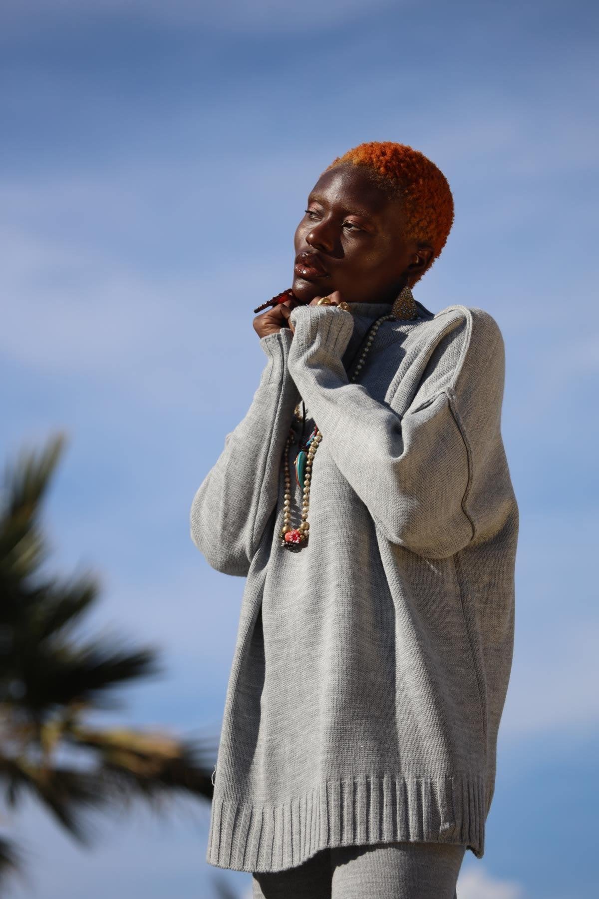 Gri Balıkçı Yaka Kazak ve Triko Pantolon Takım