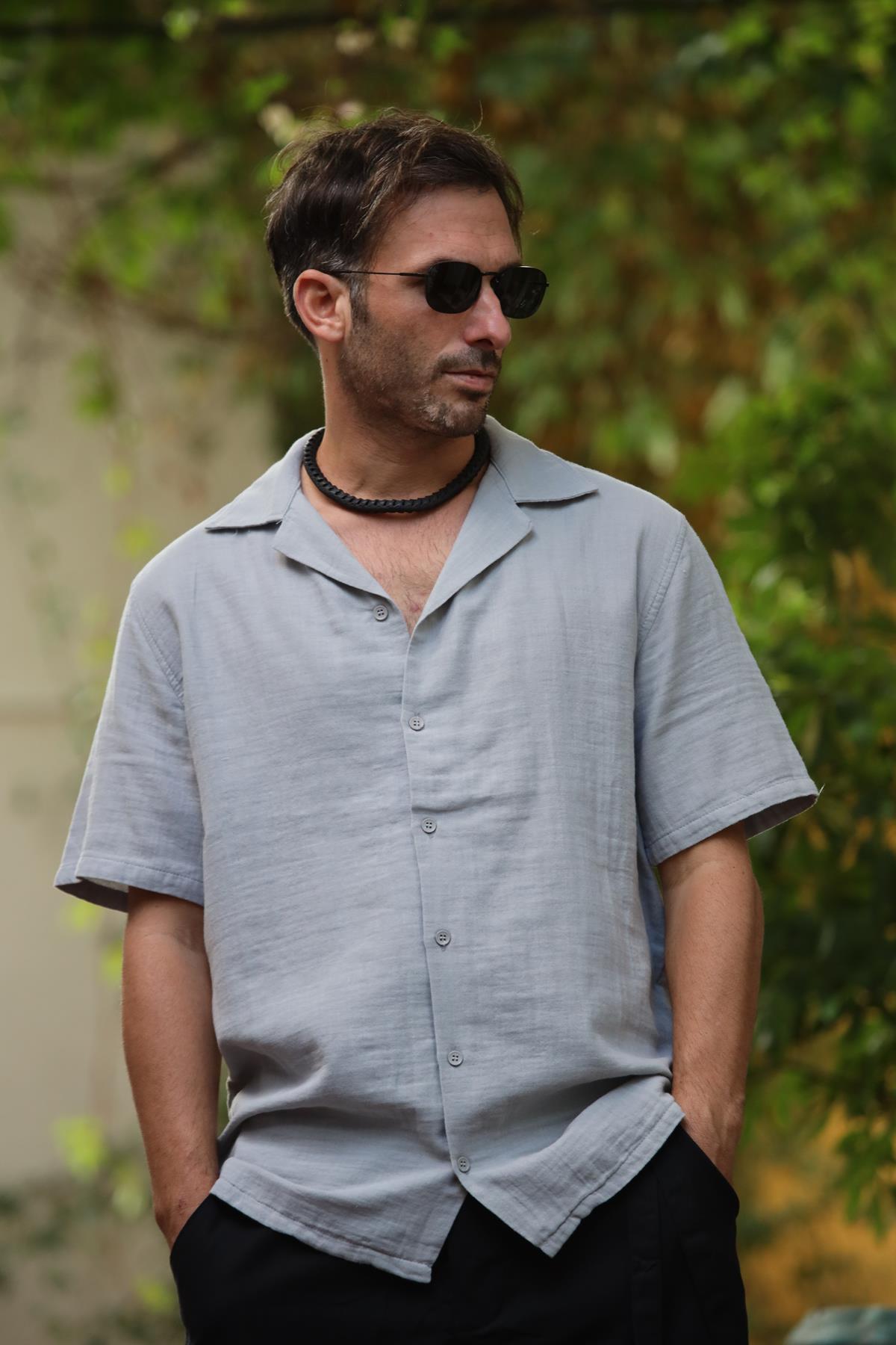 Gri Kısa Kollu Erkek Gömlek