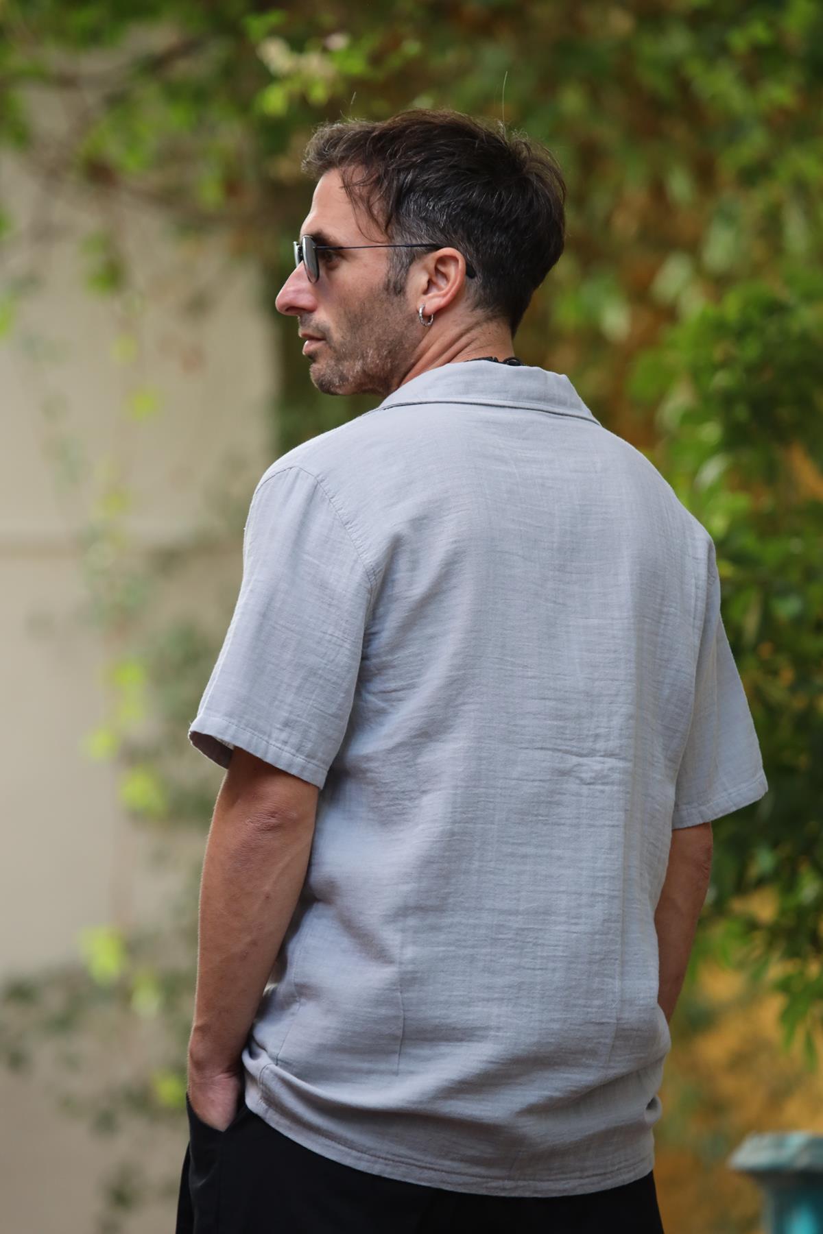 Gri Kısa Kollu Erkek Gömlek