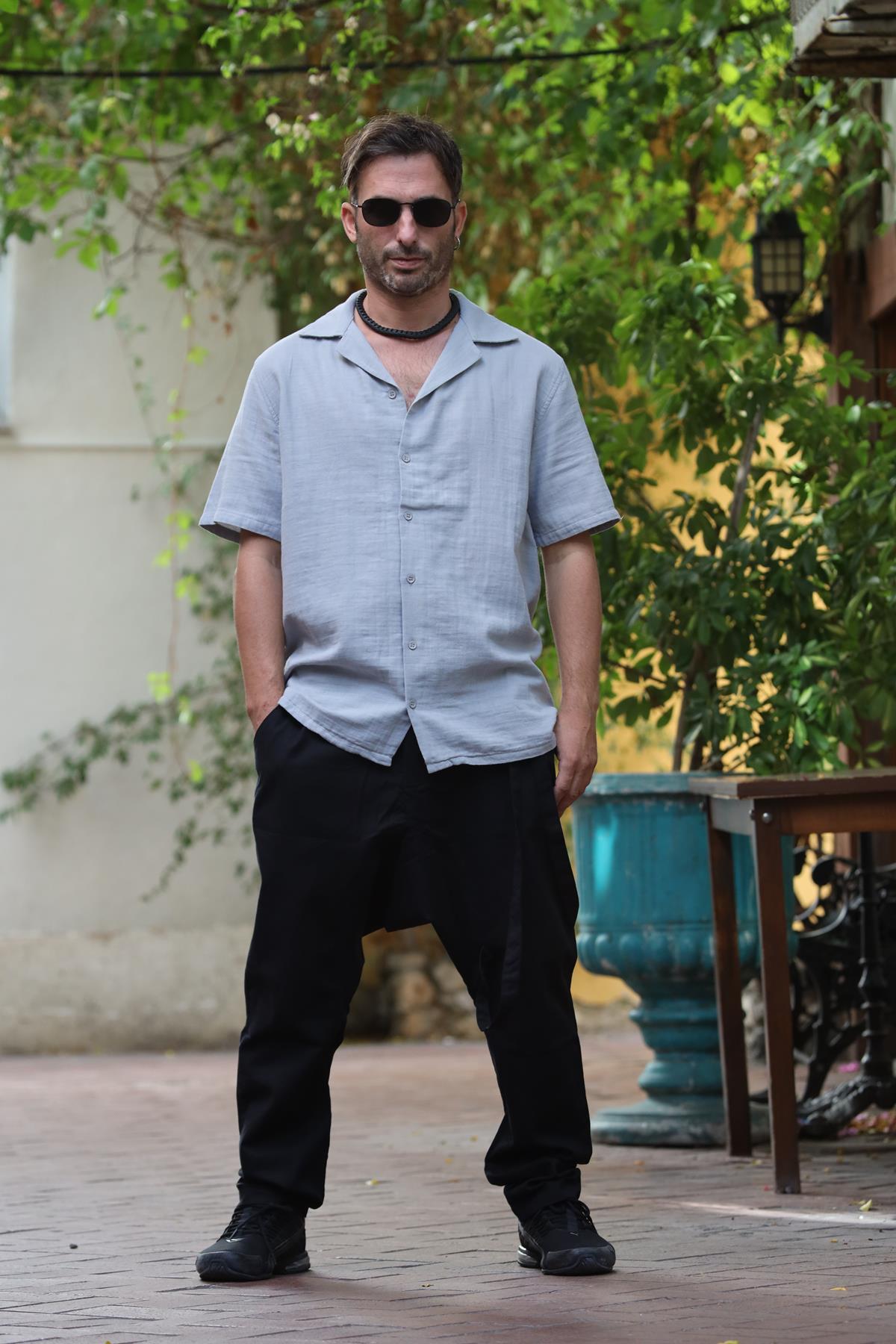 Gri Kısa Kollu Erkek Gömlek