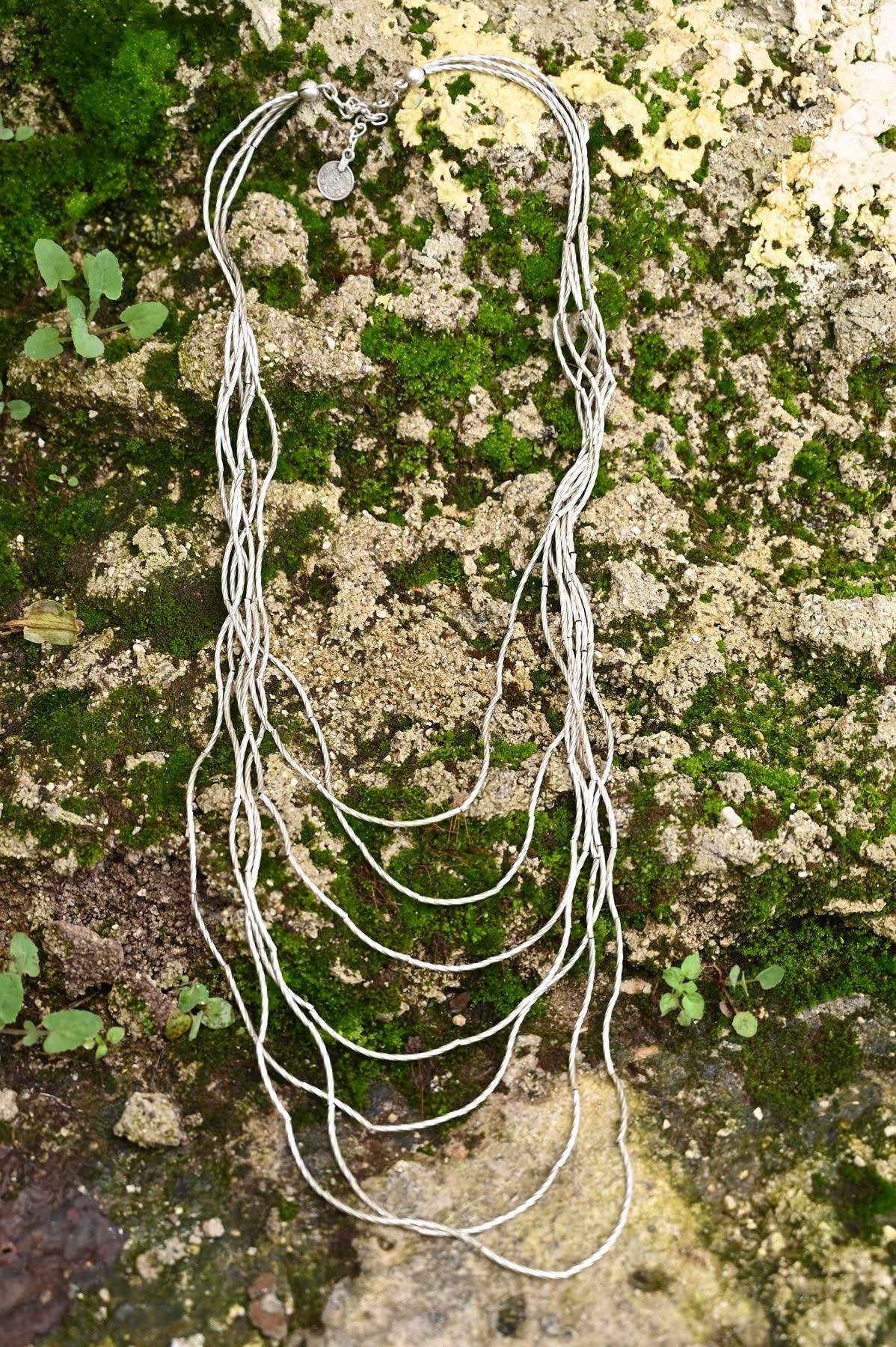 Silver Plated Antique Coin Detailed Wave Design Necklace