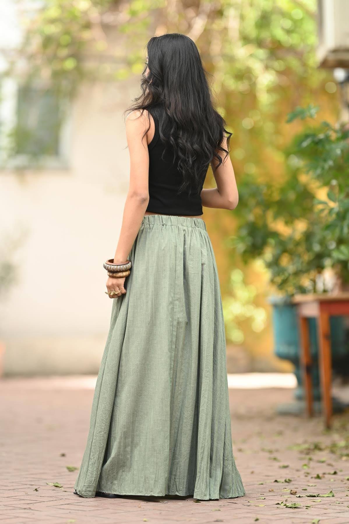 Haki Beli Lastikli Salaş Etek