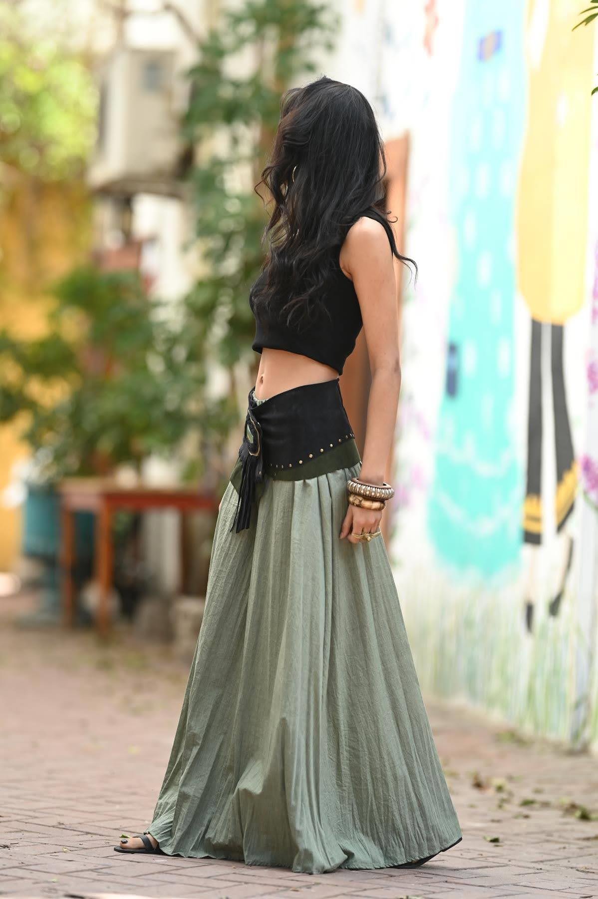 Haki Beli Lastikli Salaş Etek