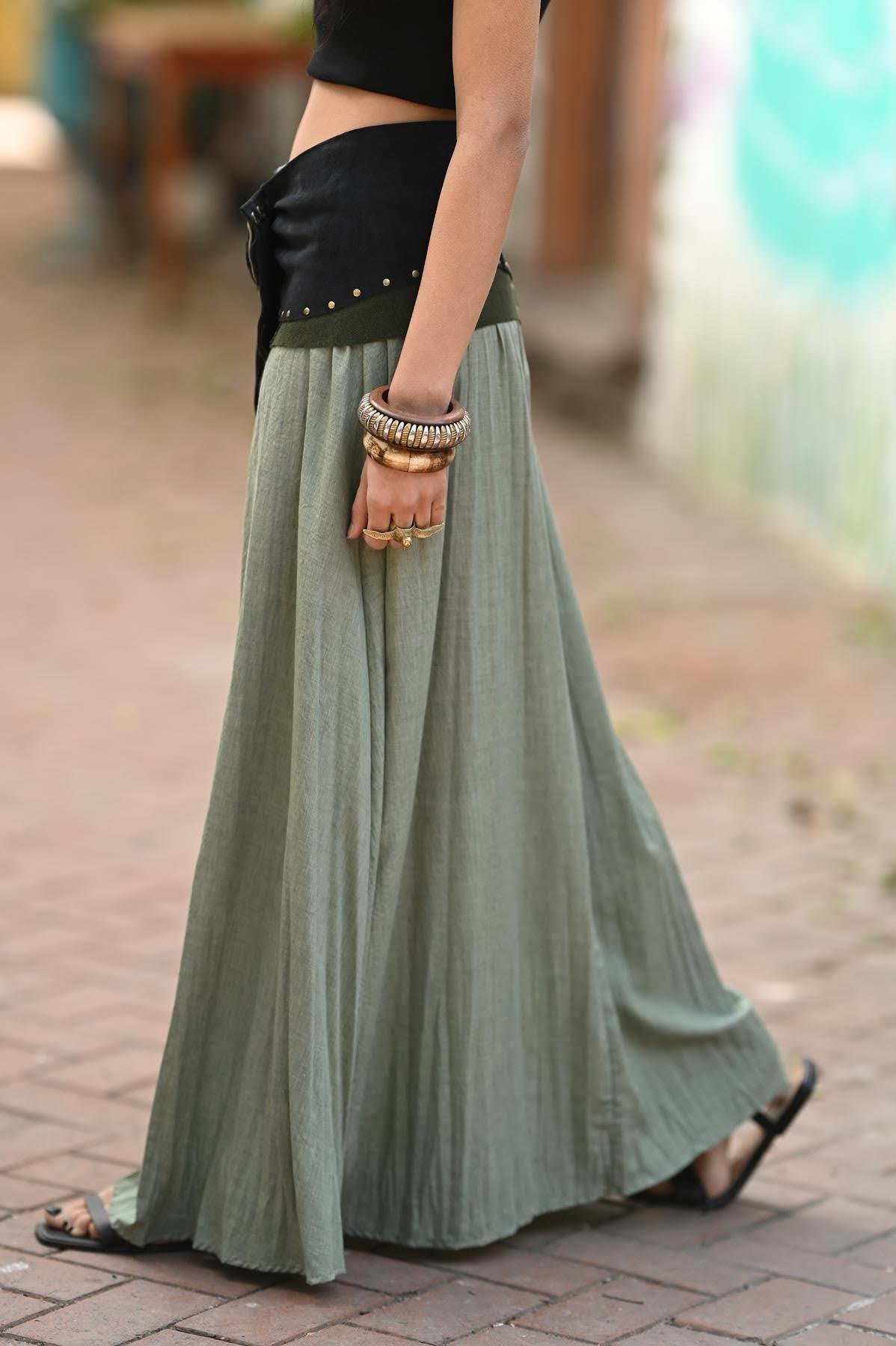 Haki Beli Lastikli Salaş Etek