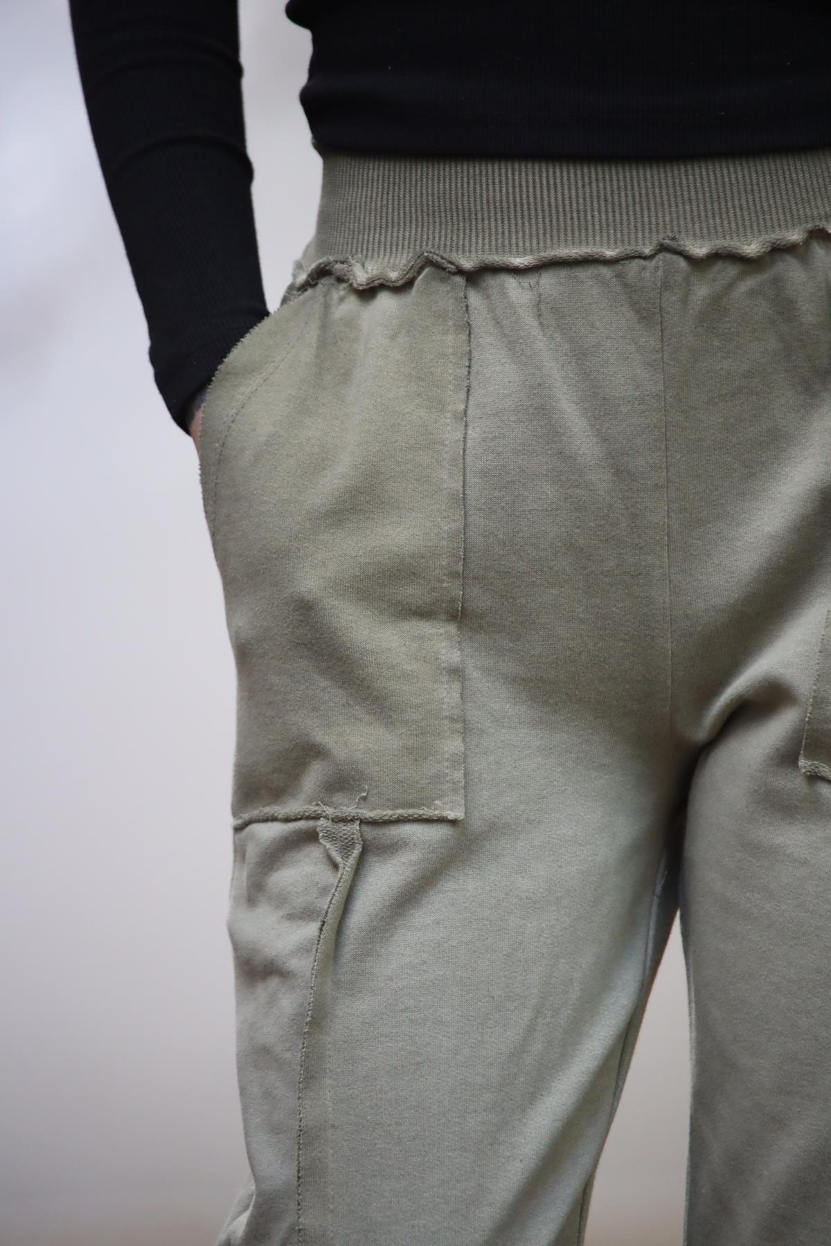 Haki Beli ve Paçası Ribanalı Dikişli Pantolon