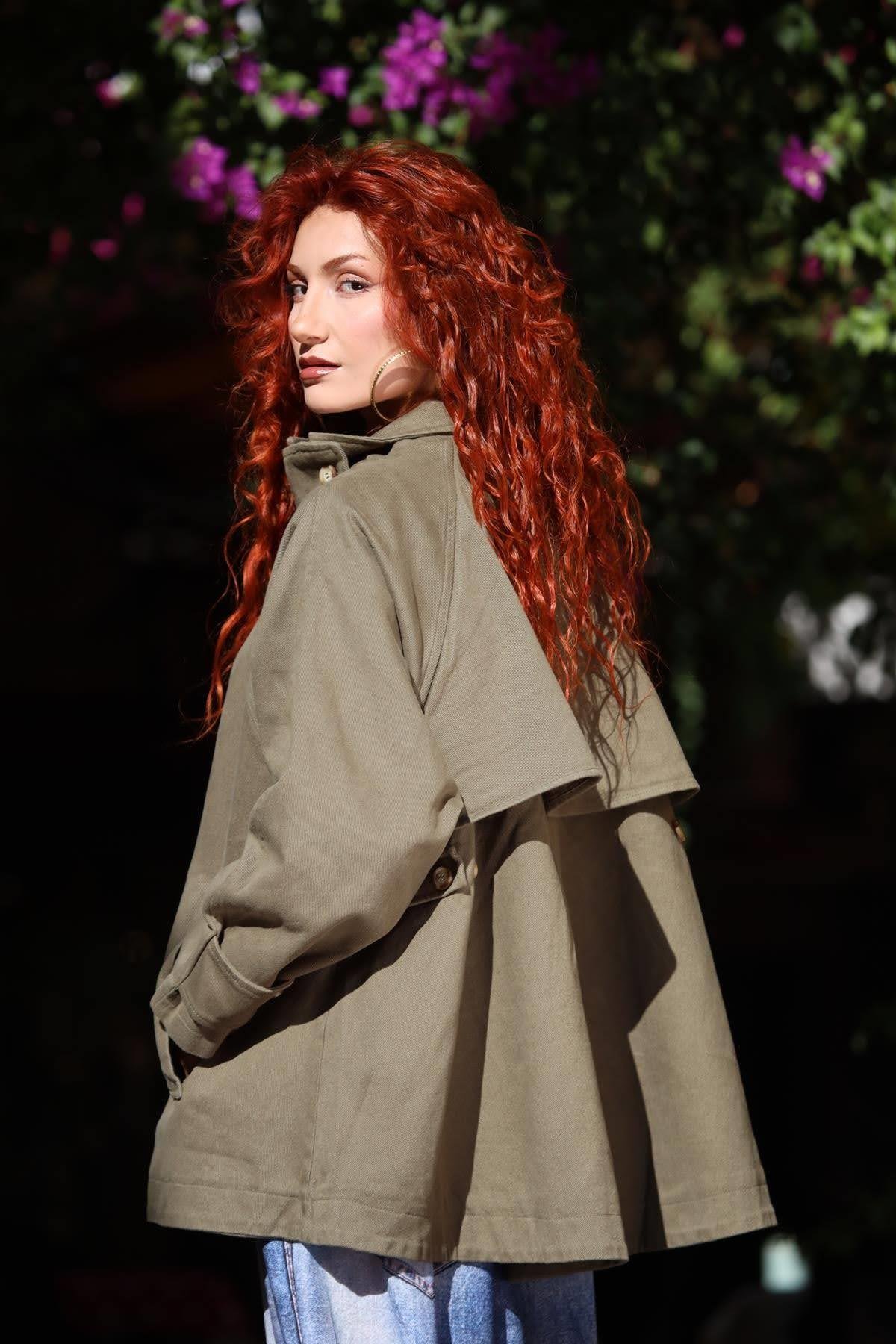 Haki Fermuarlı Kısa Gabardin Trençkot