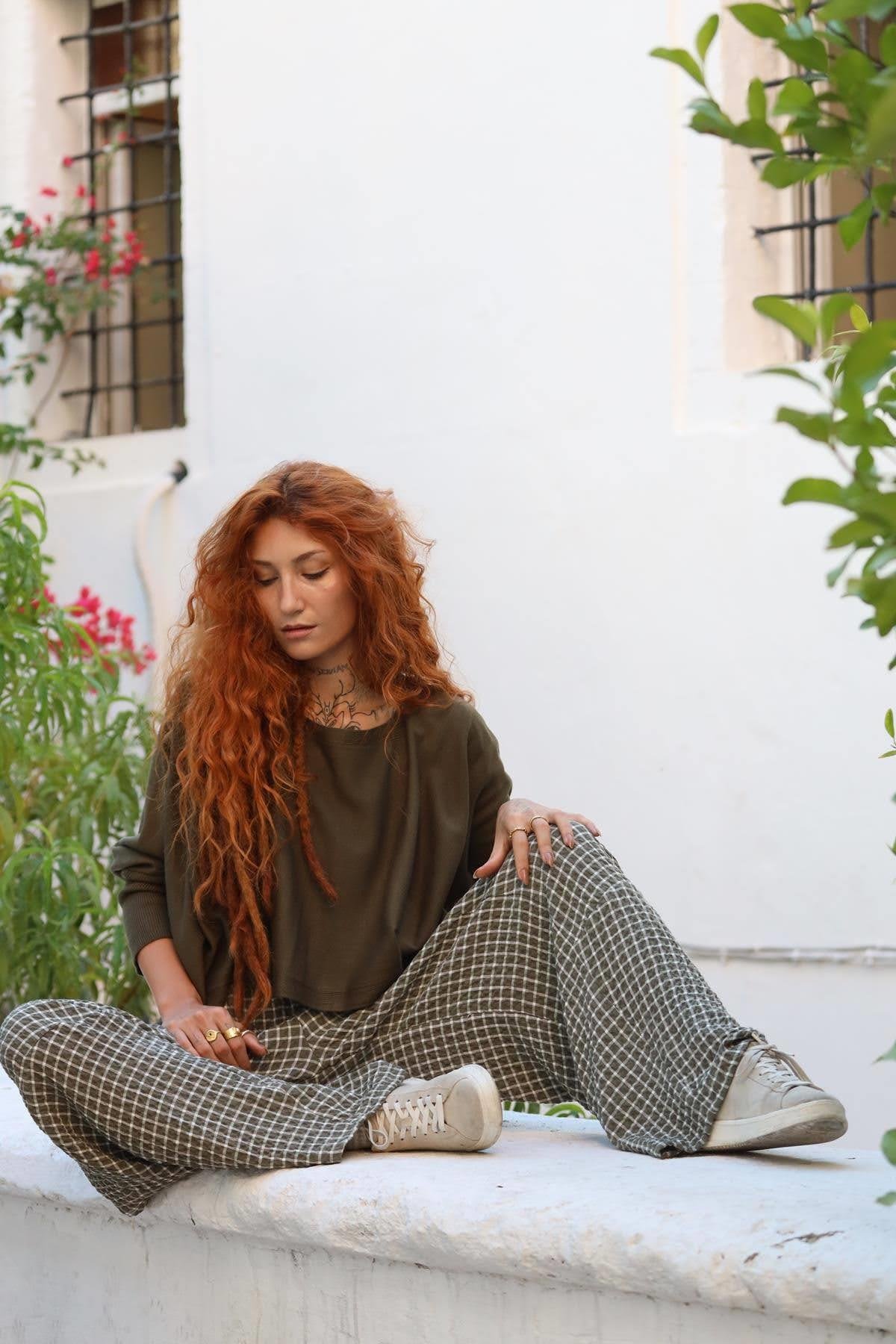 Haki Kareli Pantolon