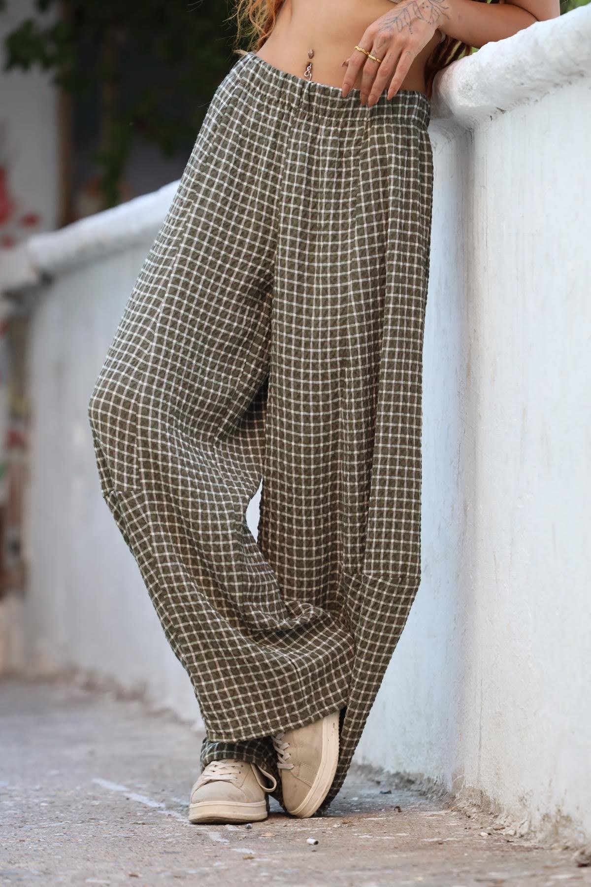 Haki Kareli Pantolon