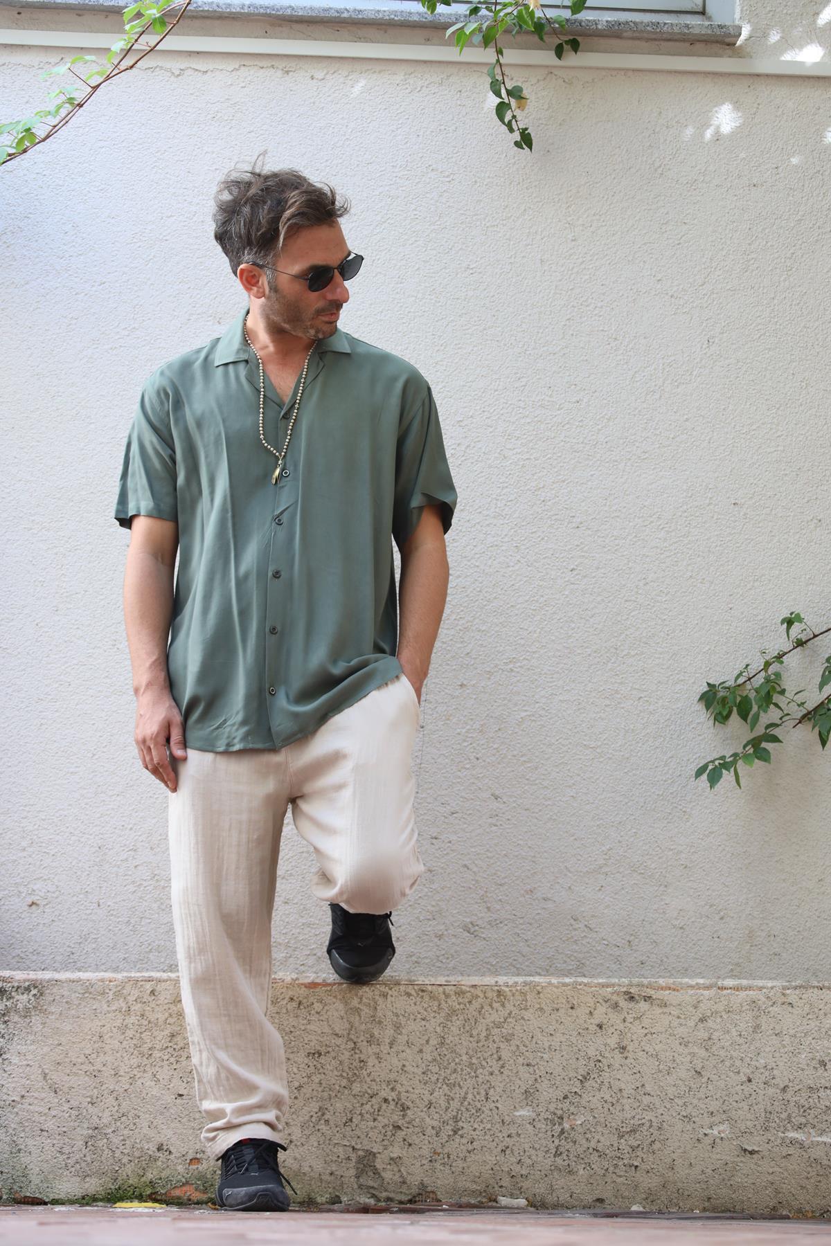 Haki Kısa Kollu Erkek Gömlek