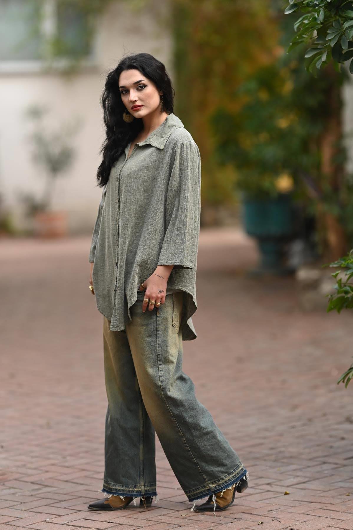 Haki Uzun Oversize Gömlek