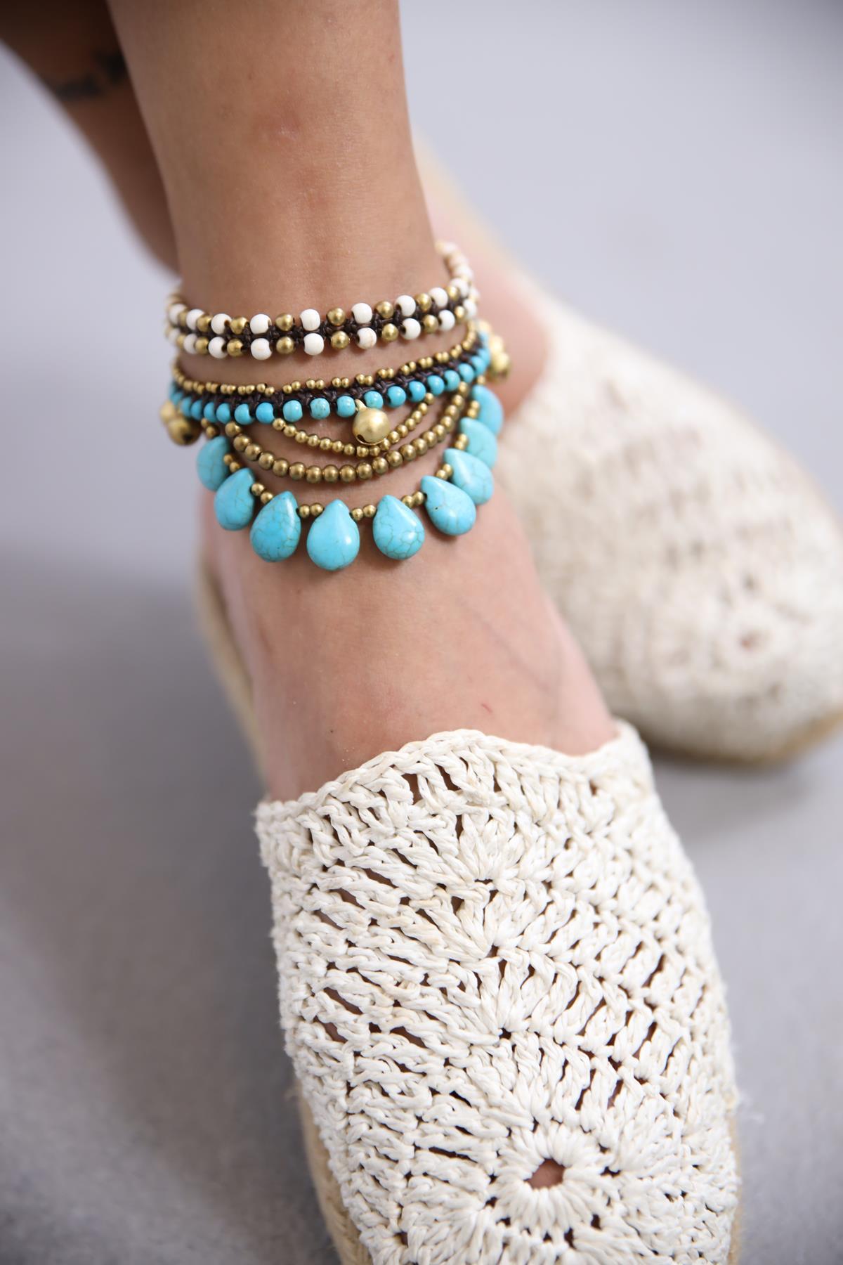 Bronz Boncuklu Tasarım Sallantılı Turkuaz Taş Detaylı Halhal - Şaman Butik Bronz Boncuklu Tasarım Sallantılı Turkuaz Taş Detaylı Halhal