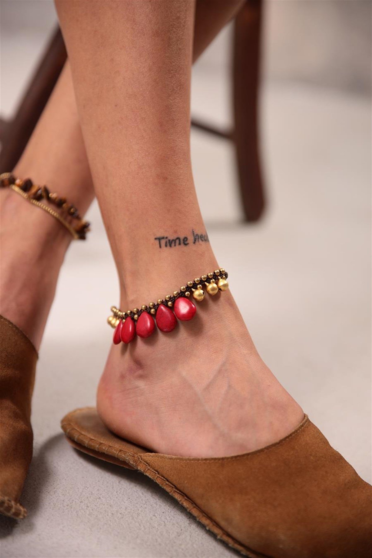  Bronz Damla Mercan Boncuk Tasarım Halhal