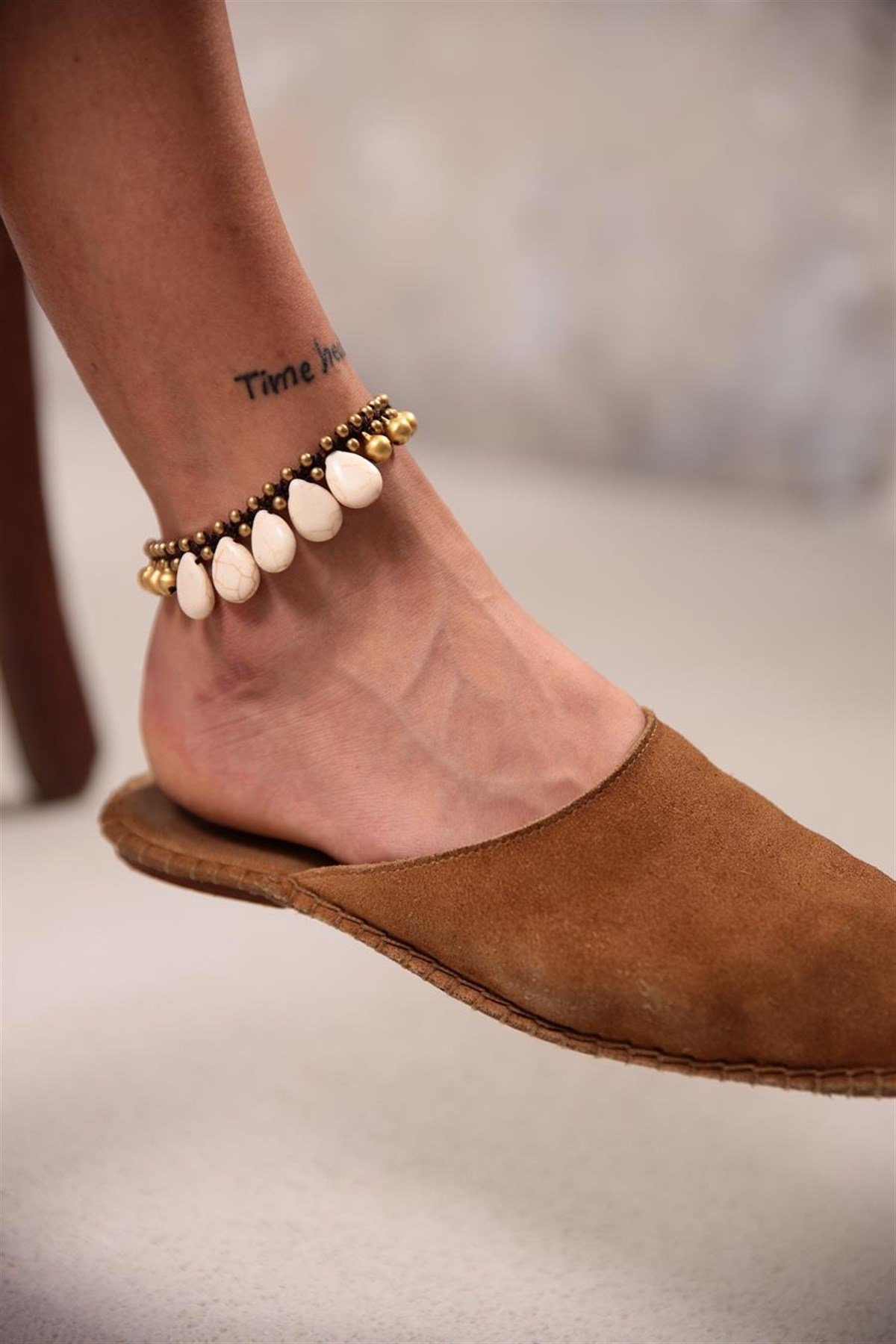  Bronz Kemik Taşı Damla Boncuk Tasarım Halhal