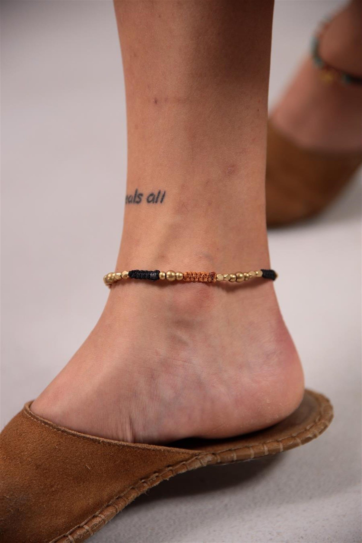  Bronz Örgü Mum İpli Tasarım Doğal Taşlı Halhal