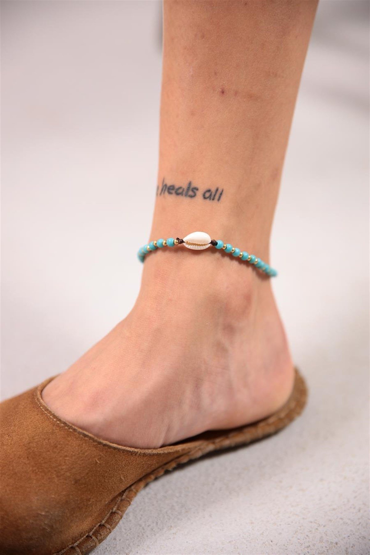 Bronz Turkuaz Taşı Deniz Kabuklu Tasarım Halhal - Şaman Butik Bronz Turkuaz Taşı Deniz Kabuklu Tasarım Halhal