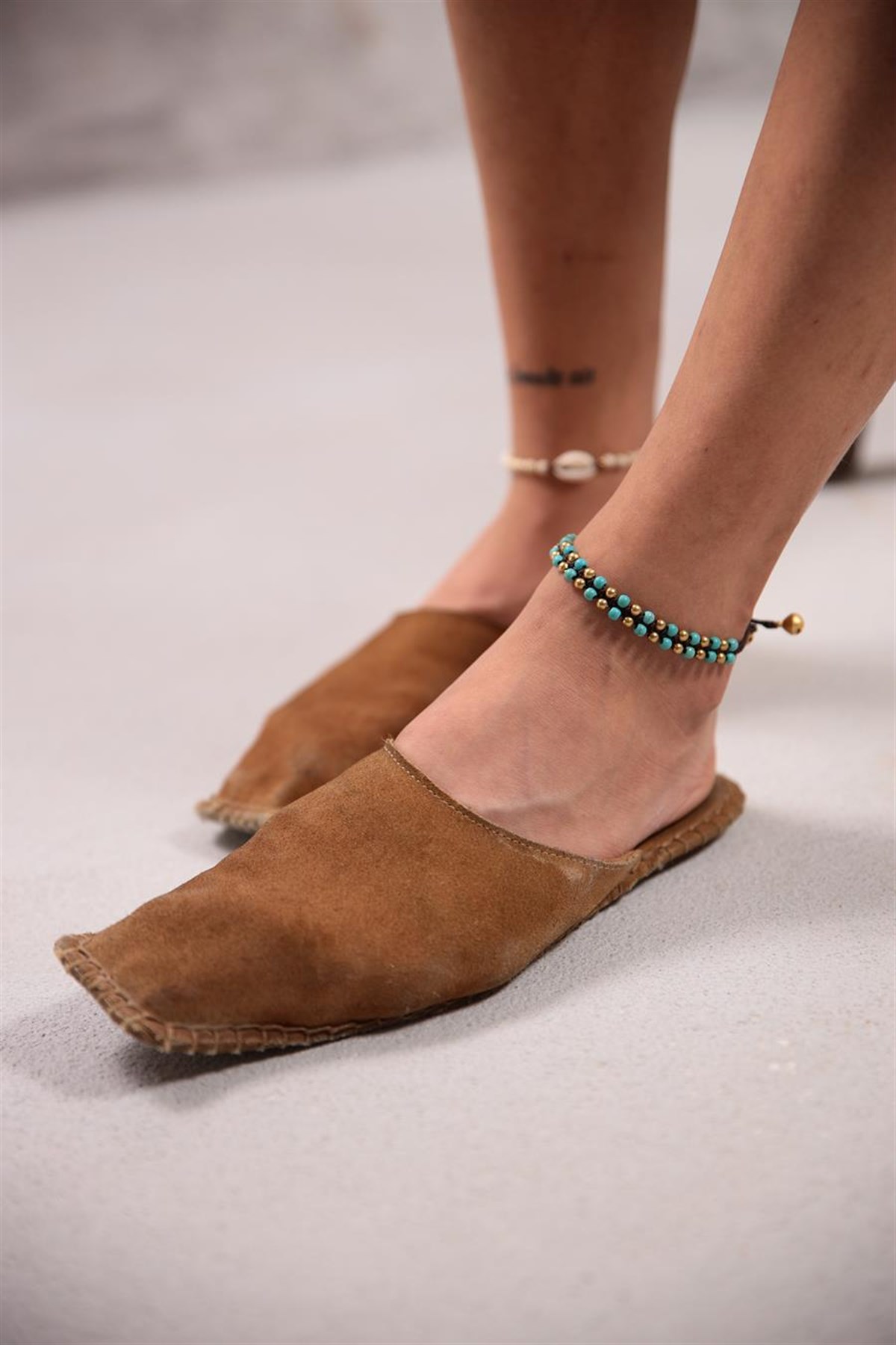  Bronz Turkuaz Taşlı İki Sıra Tasarım Halhal