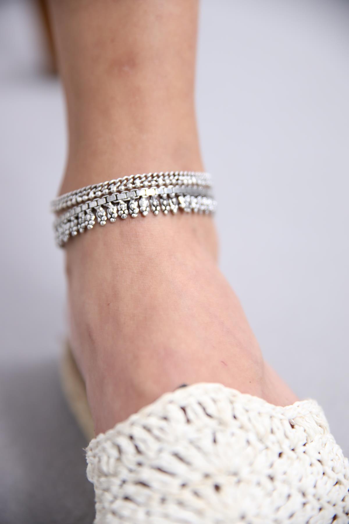 Gümüş Kaplama Tasarım Zincir Halhal - Şaman Butik Gümüş Kaplama Tasarım Zincir Halhal