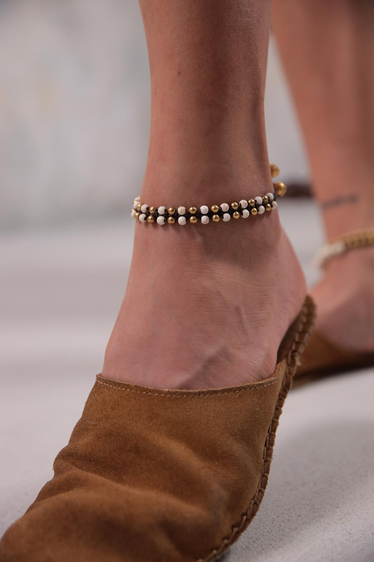 İki Sıra Bronz Kemik Taşı Tasarım Halhal - Şaman Butik İki Sıra Bronz Kemik Taşı Tasarım Halhal