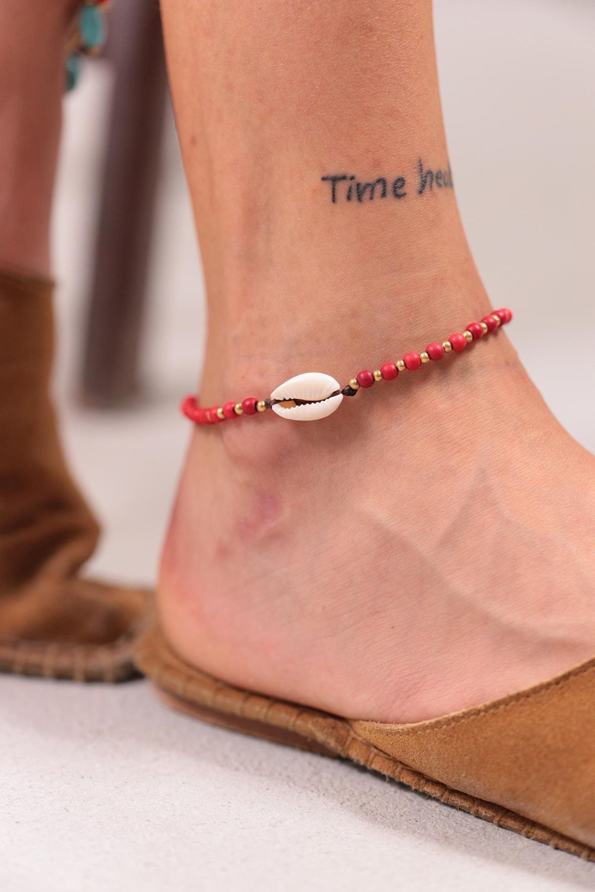 Mercan Taşlı Deniz Kabuklu Tasarım Halhal - Şaman Butik Mercan Taşlı Deniz Kabuklu Tasarım Halhal