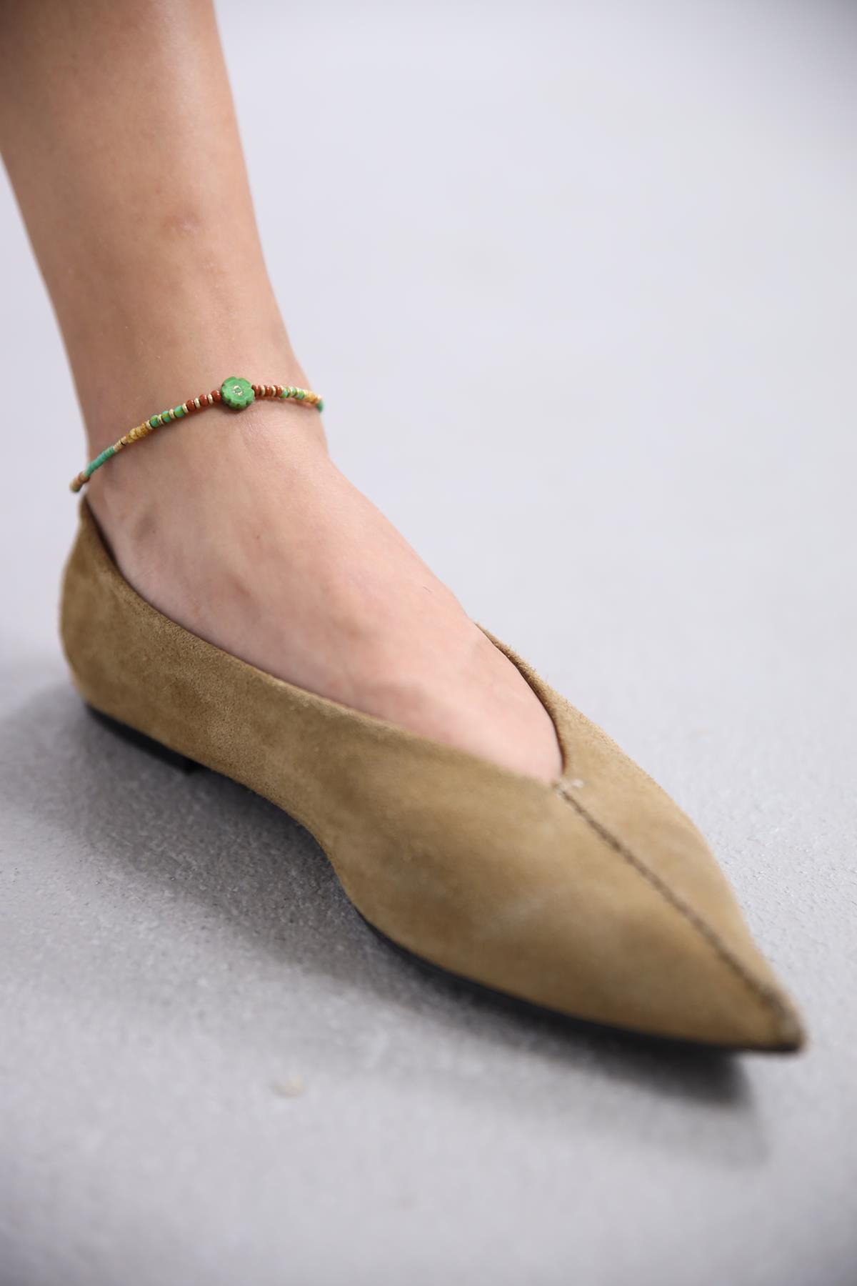 Papatya Detaylı Doğal Taşlı Tasarım Halhal - Şaman Butik Papatya Detaylı Doğal Taşlı Tasarım Halhal