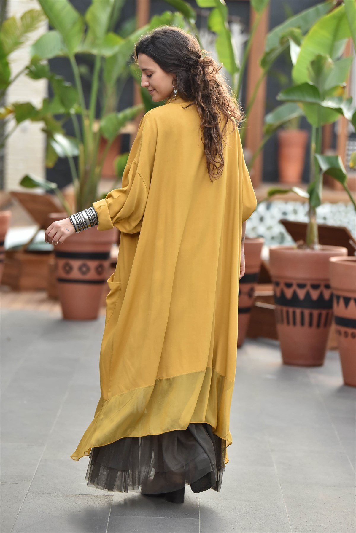 Hardal İpek Yaka Judith Tunik