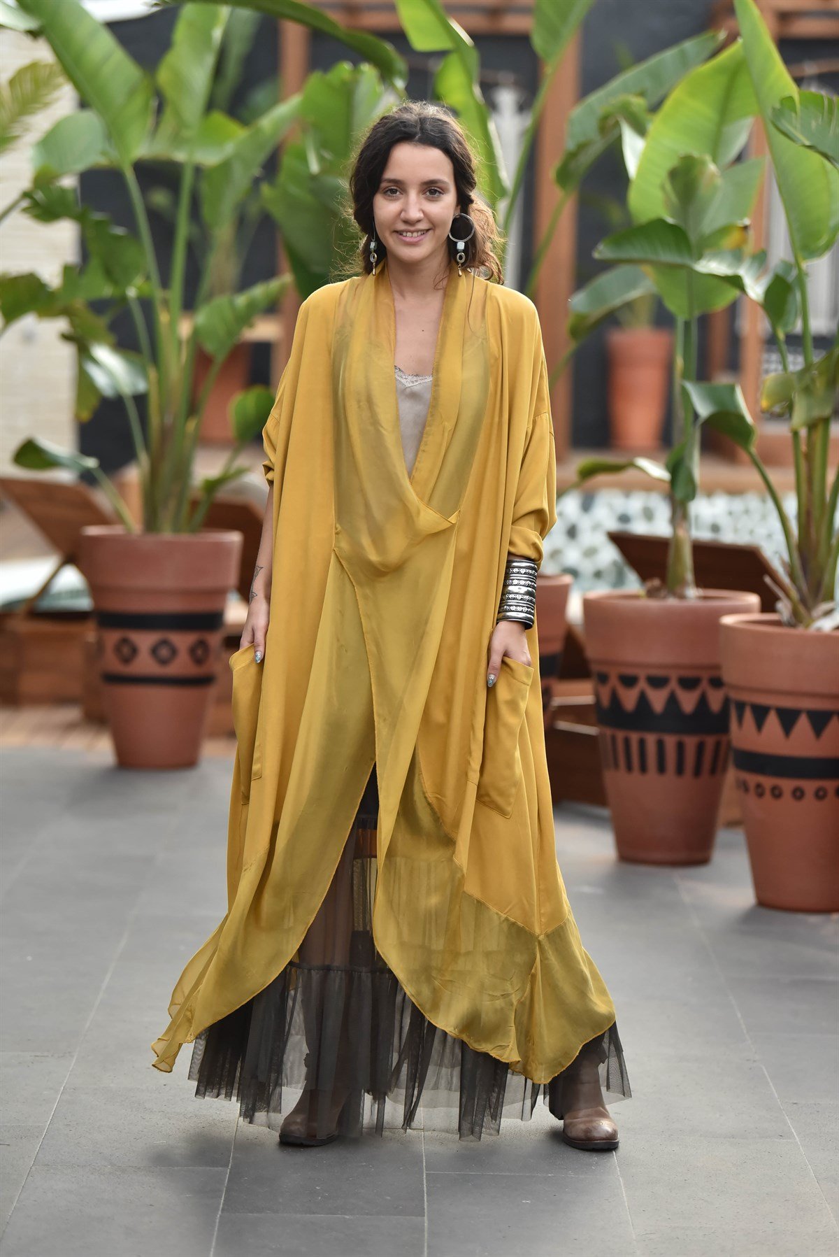 Hardal İpek Yaka Judith Tunik