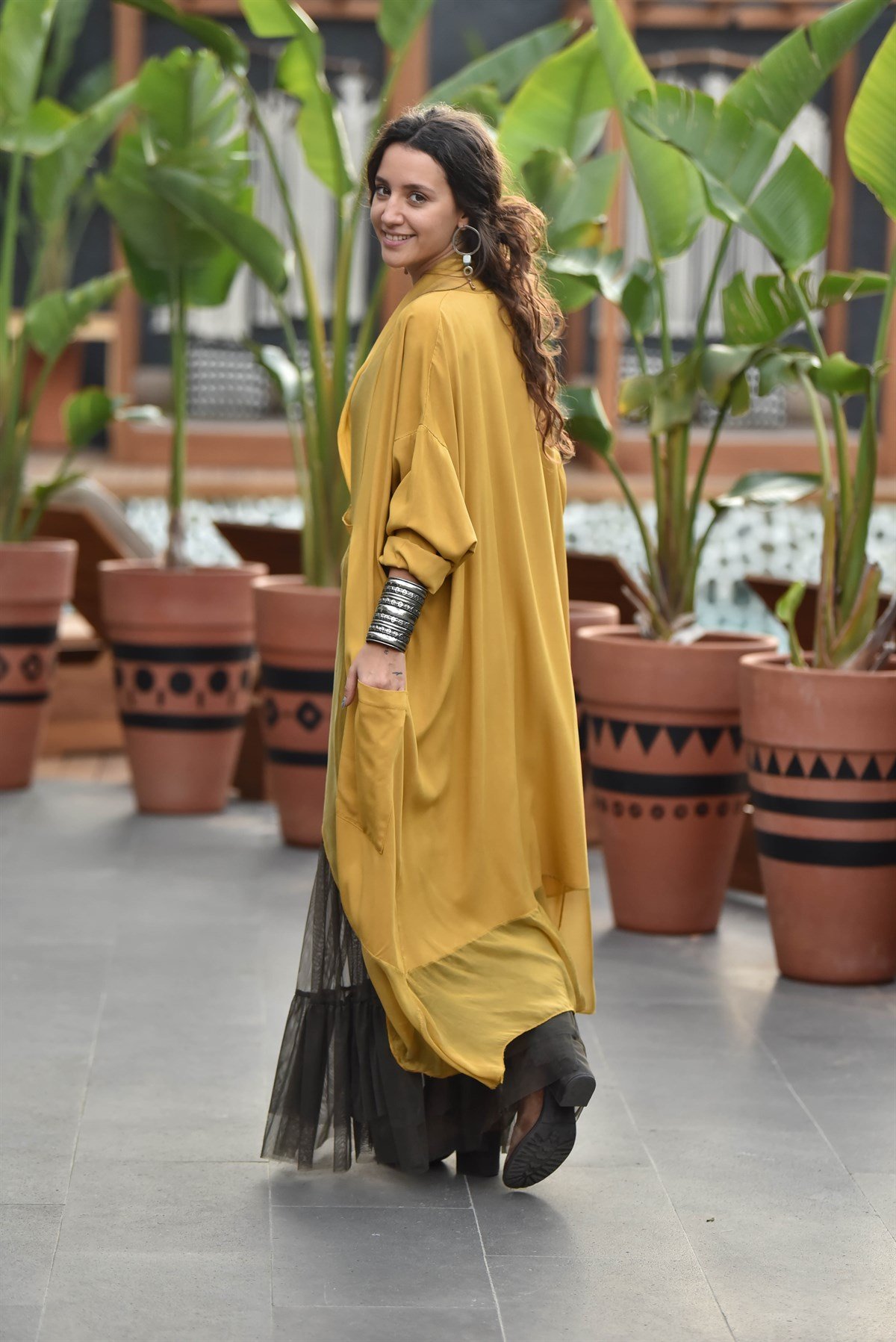 Hardal İpek Yaka Judith Tunik