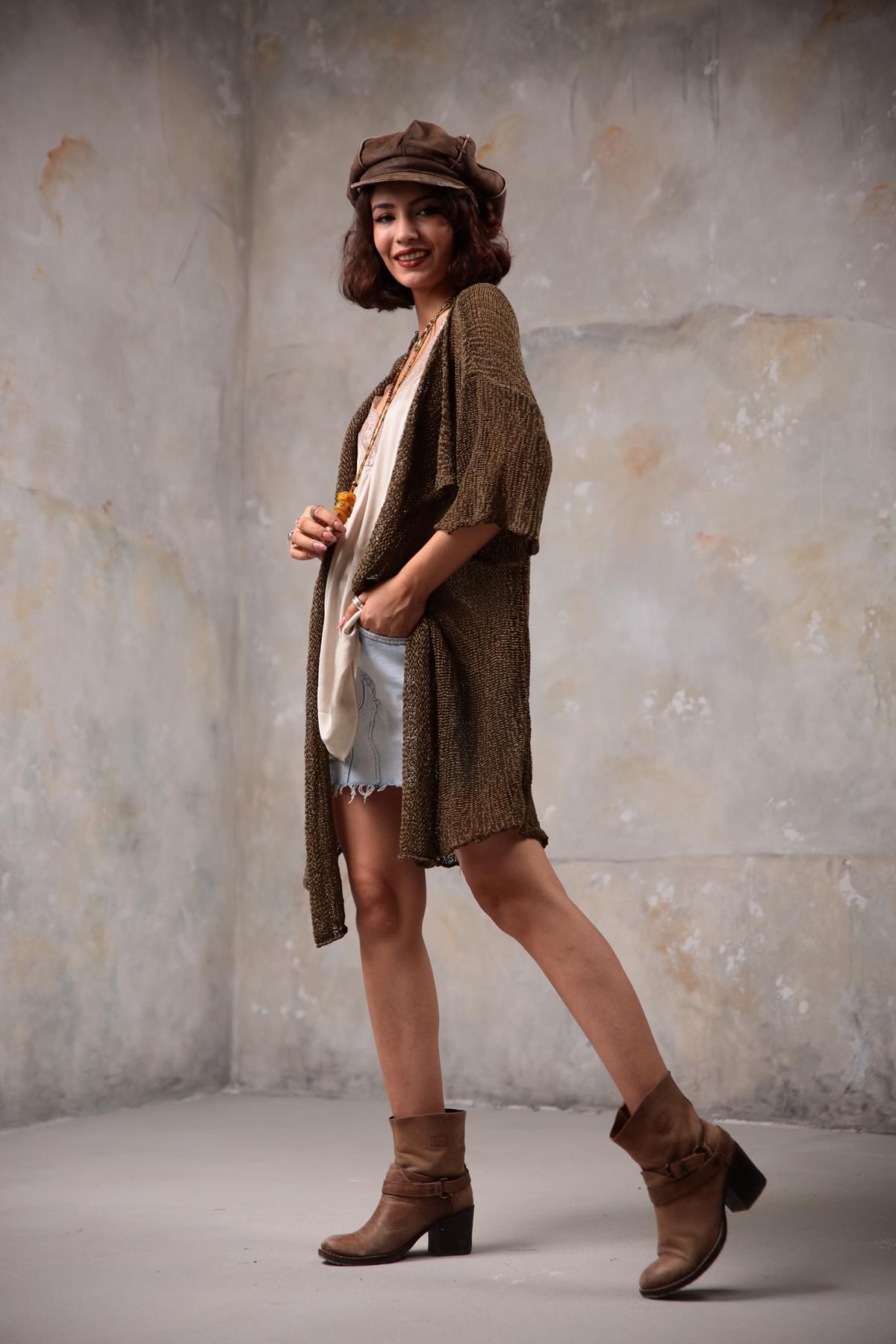  Haki Kısa Merserize Hırka