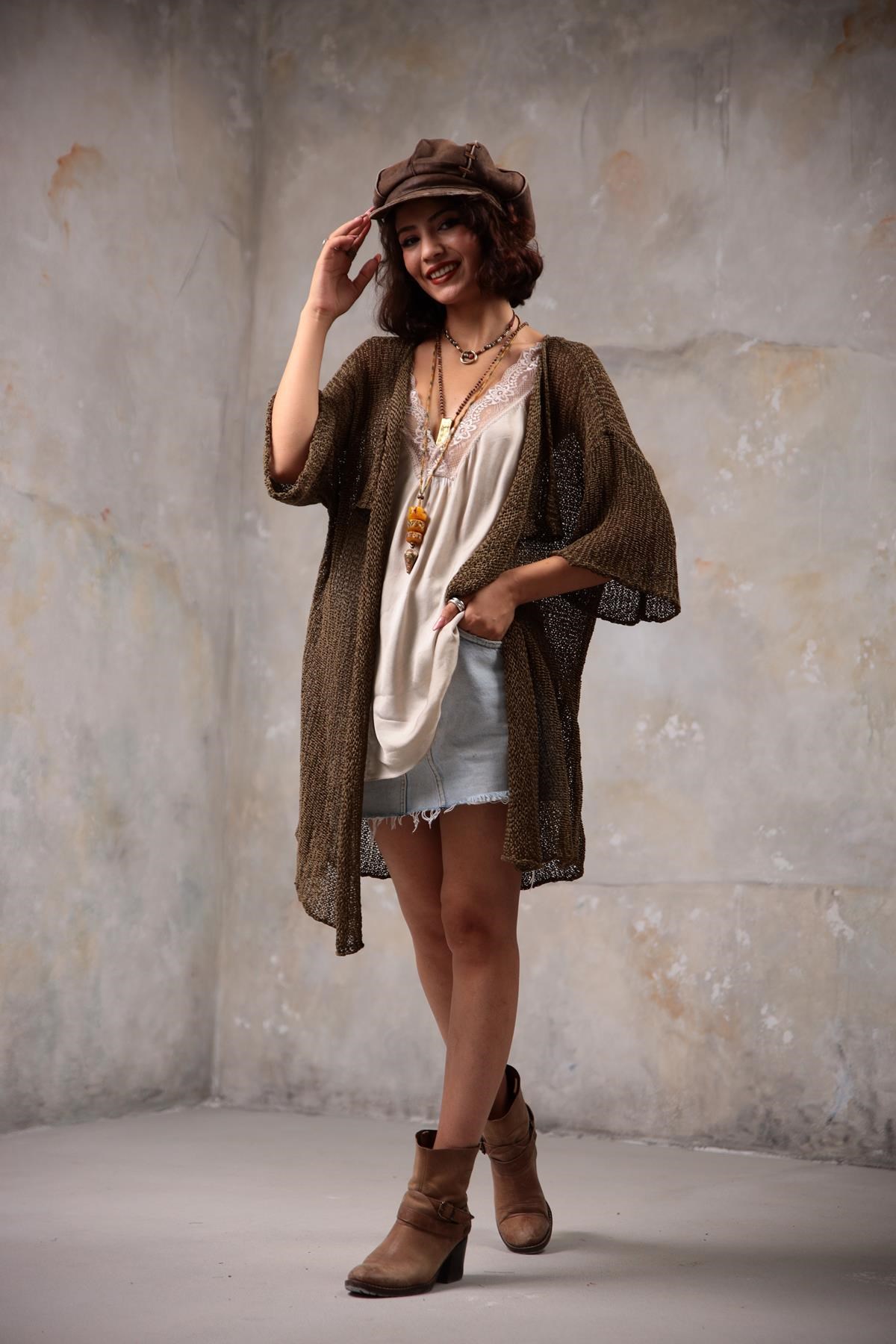  Haki Kısa Merserize Hırka