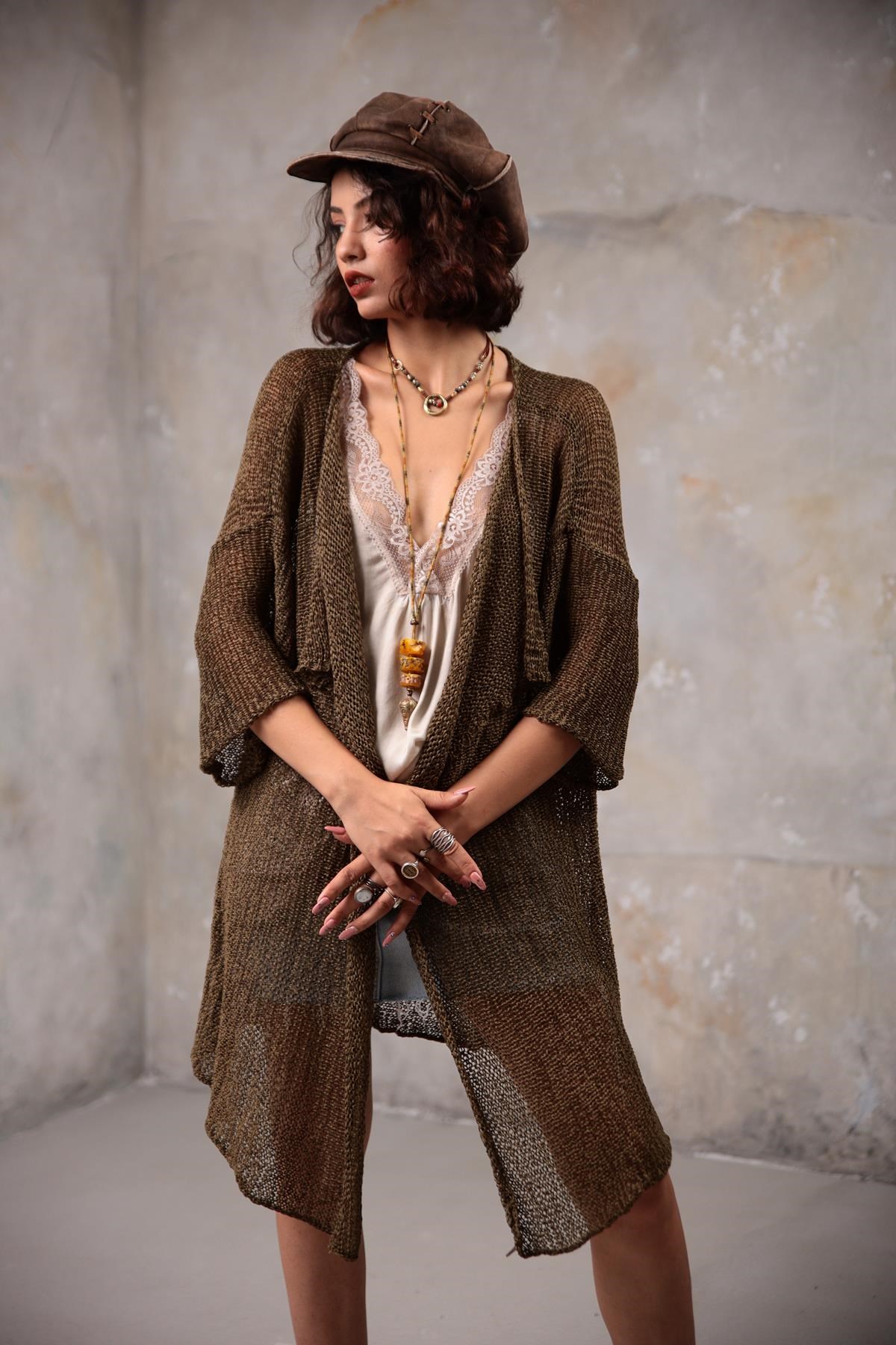  Haki Kısa Merserize Hırka