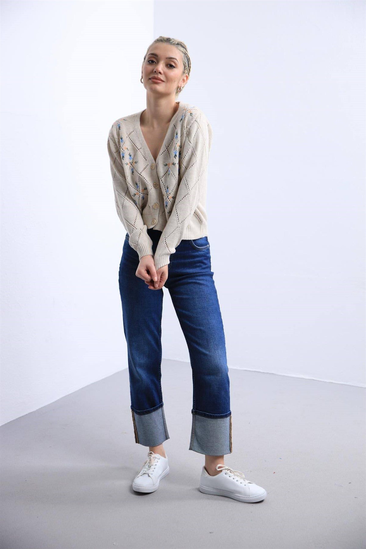 Krem İşlemeli Örme Hırka - Şaman Butik - Bohem Giyim ve Aksesuar | Kadın & Erkek Krem İşlemeli Örme Hırka