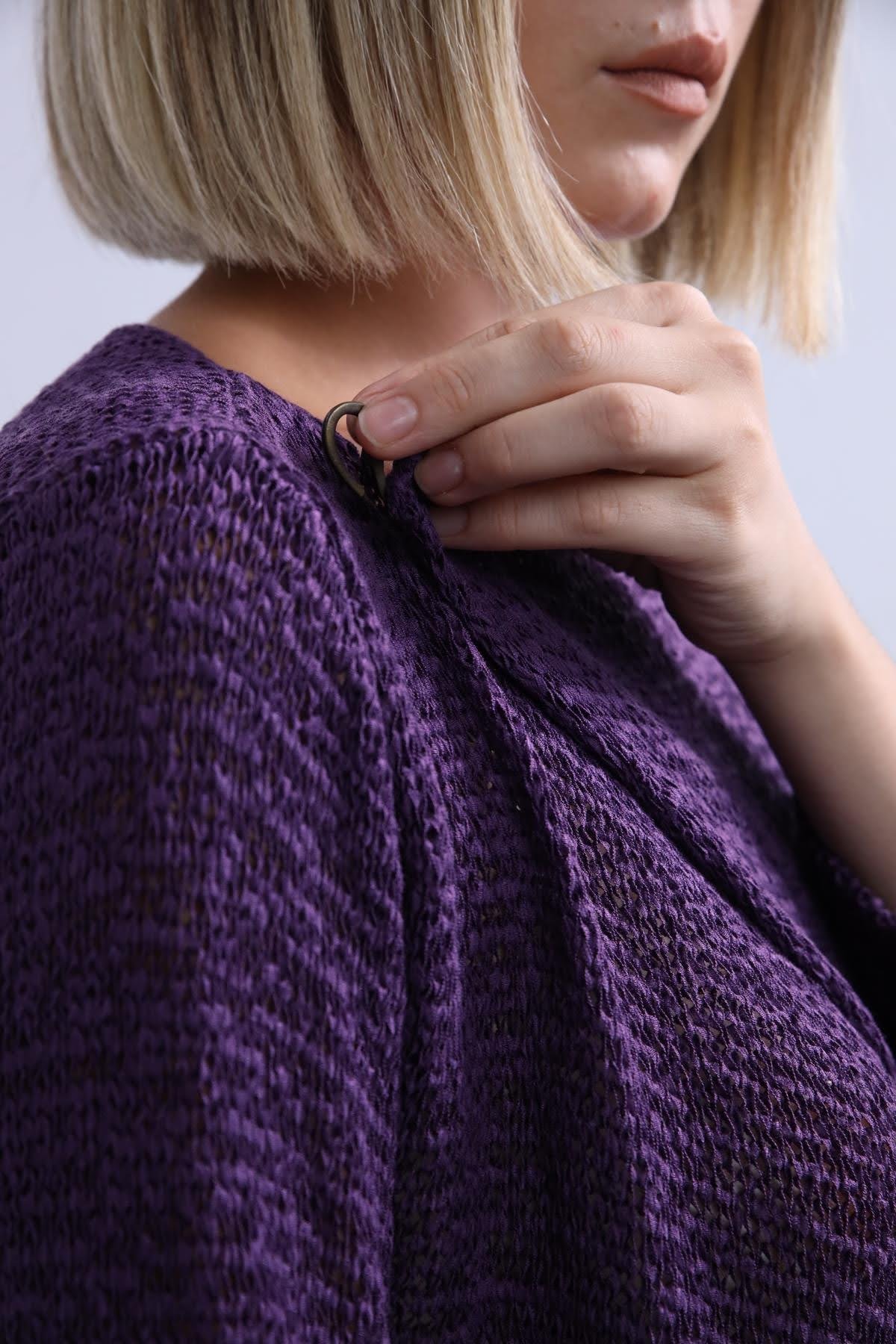  Mor Kanca Detaylı Merserize Hırka