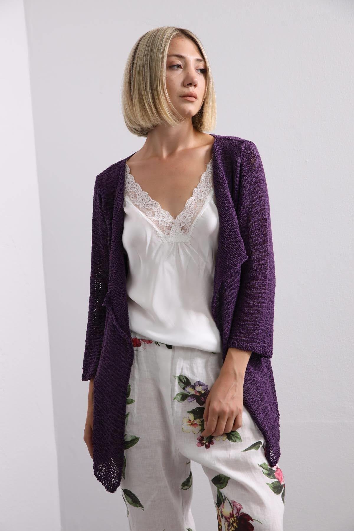  Mor Kanca Detaylı Merserize Hırka