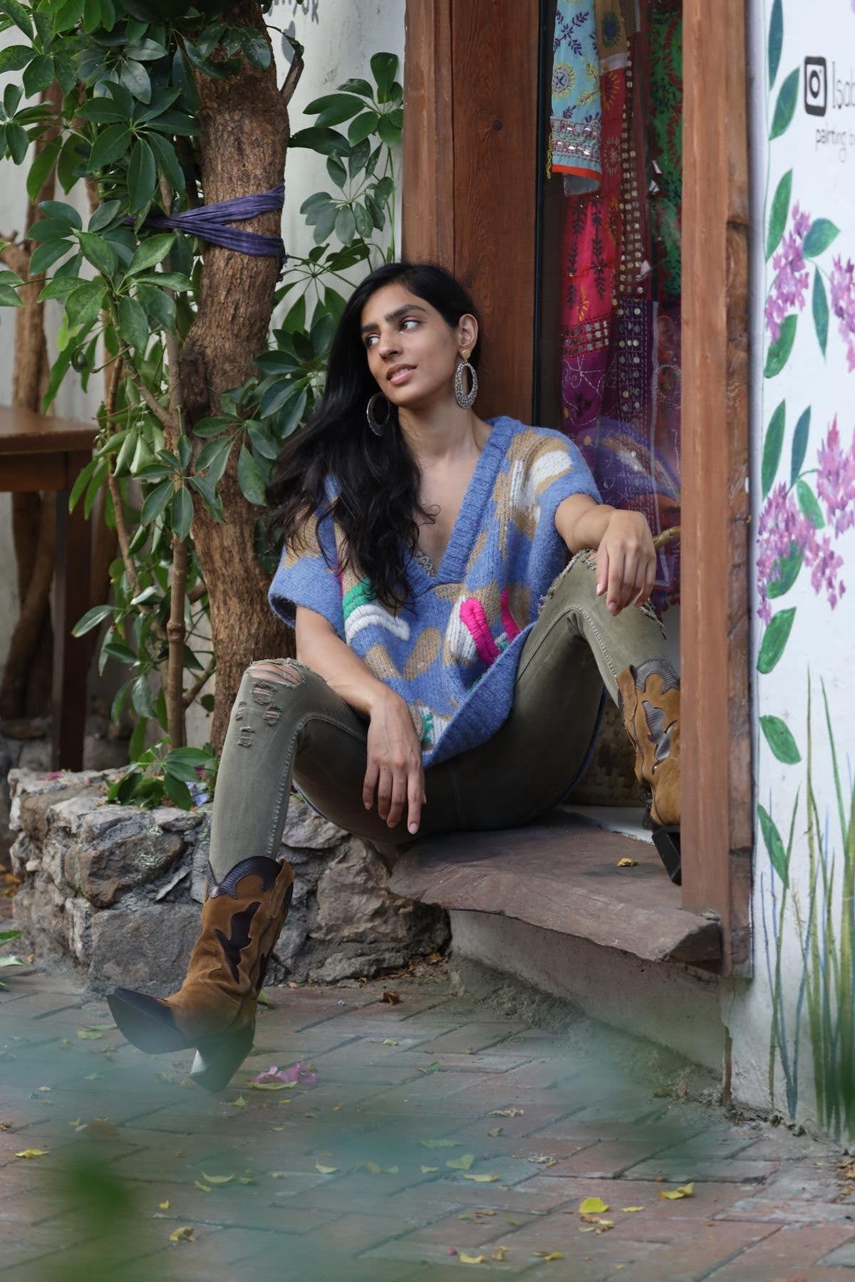 İndigo Kabartmalı Süveter