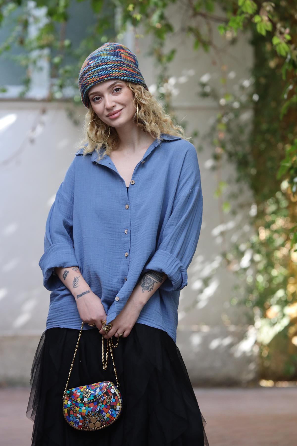 Indigo Blue Fringe Back Shirt
