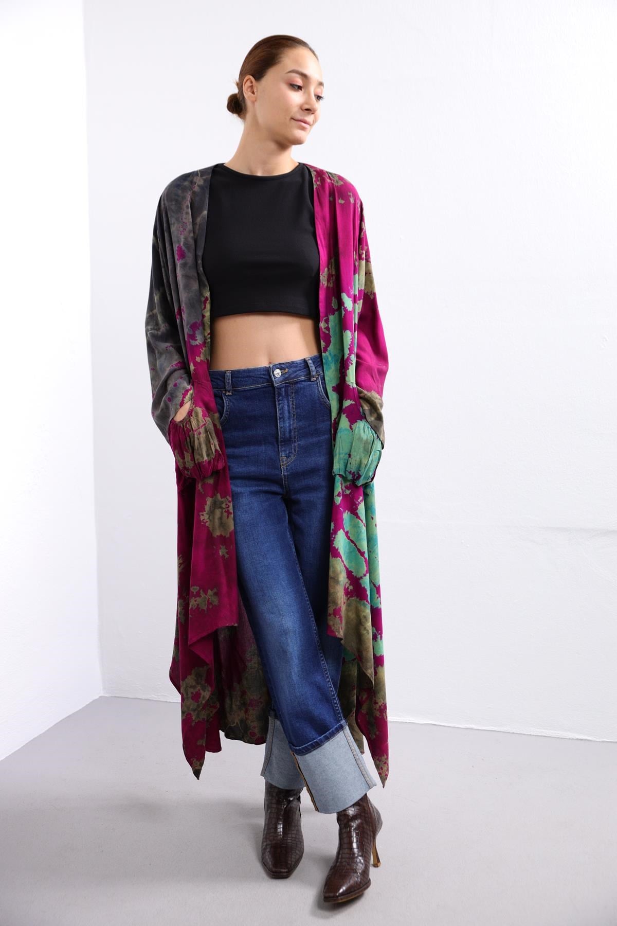 Bordo Batik Desenli Cep Detay Kaftan - Şaman Butik Bordo Batik Desenli Cep Detay Kaftan 