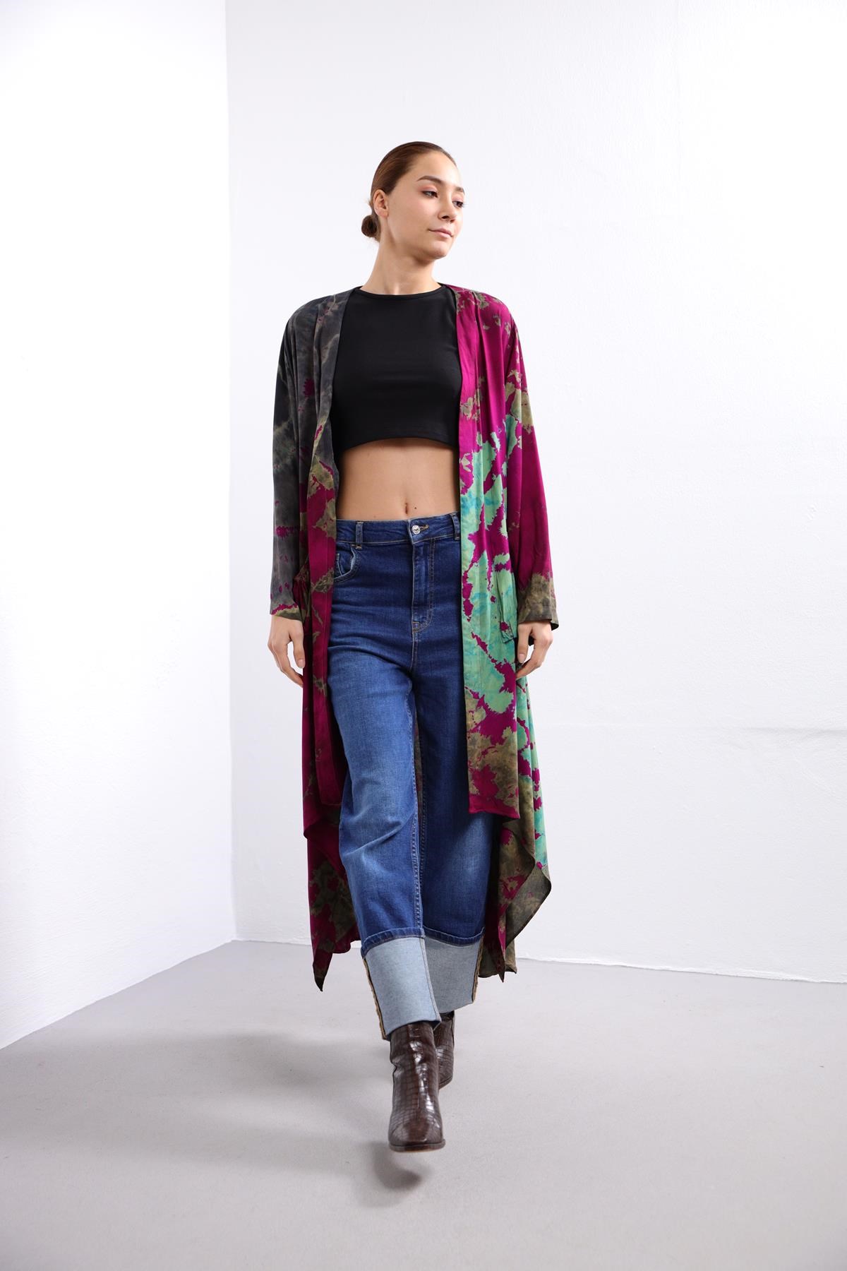 Bordo Batik Desenli Cep Detay Kaftan - Şaman Butik Bordo Batik Desenli Cep Detay Kaftan 