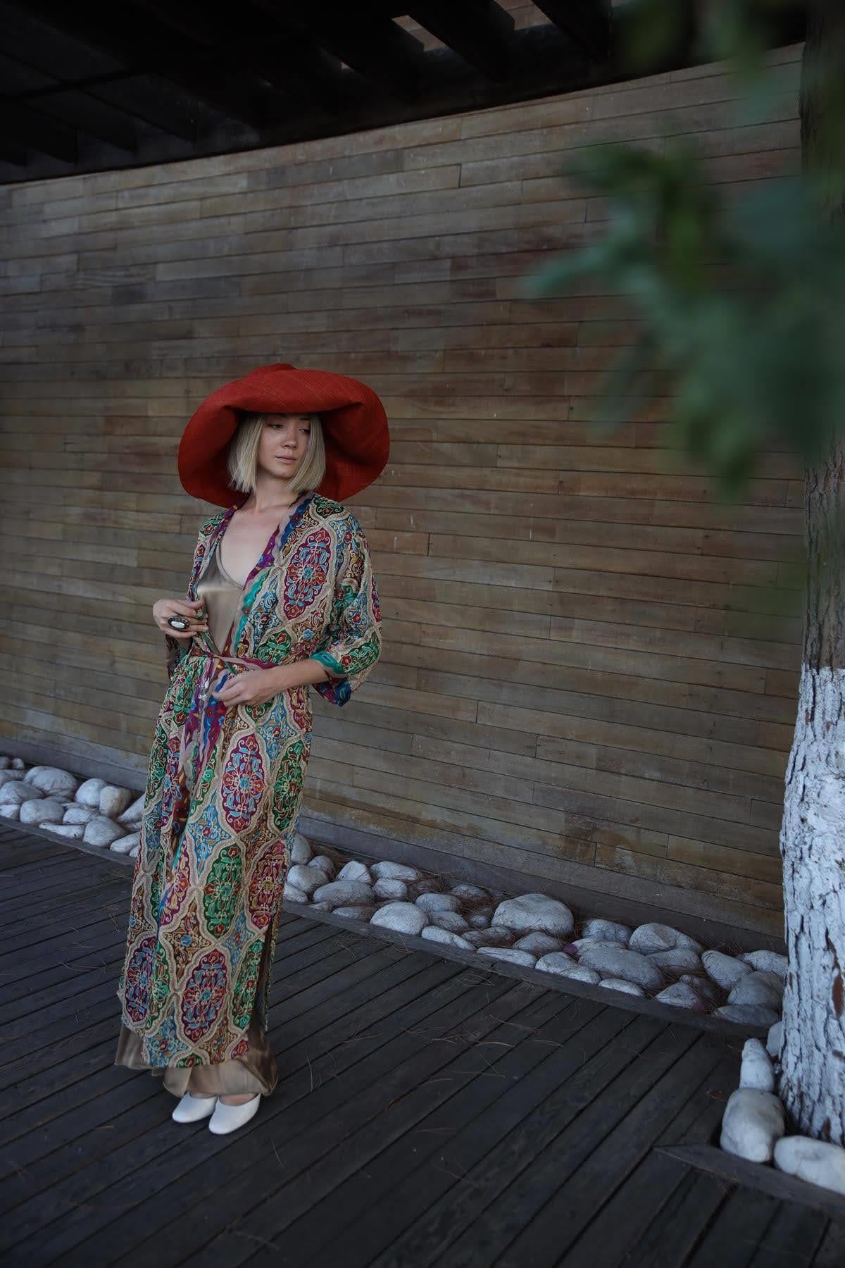 Bordo Etnik İşlemeli Bohem Kaftan - Şaman Butik Bordo Etnik İşlemeli Bohem Kaftan