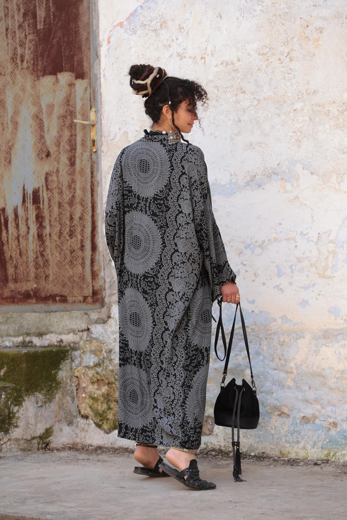 Gri Desenli Kimono - Şaman Butik Gri Desenli Kimono