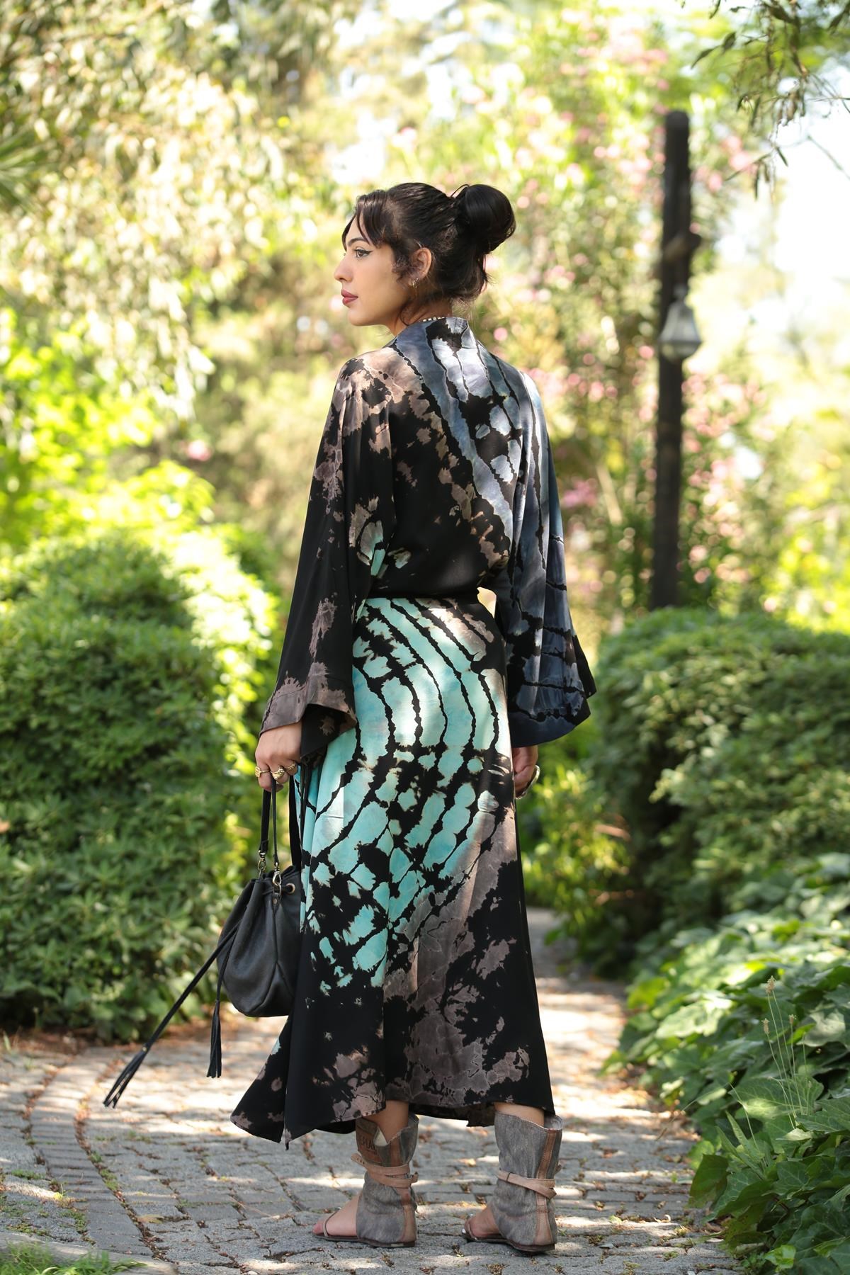 Siyah Batikli Kimono - Şaman Butik Siyah Batikli Kimono