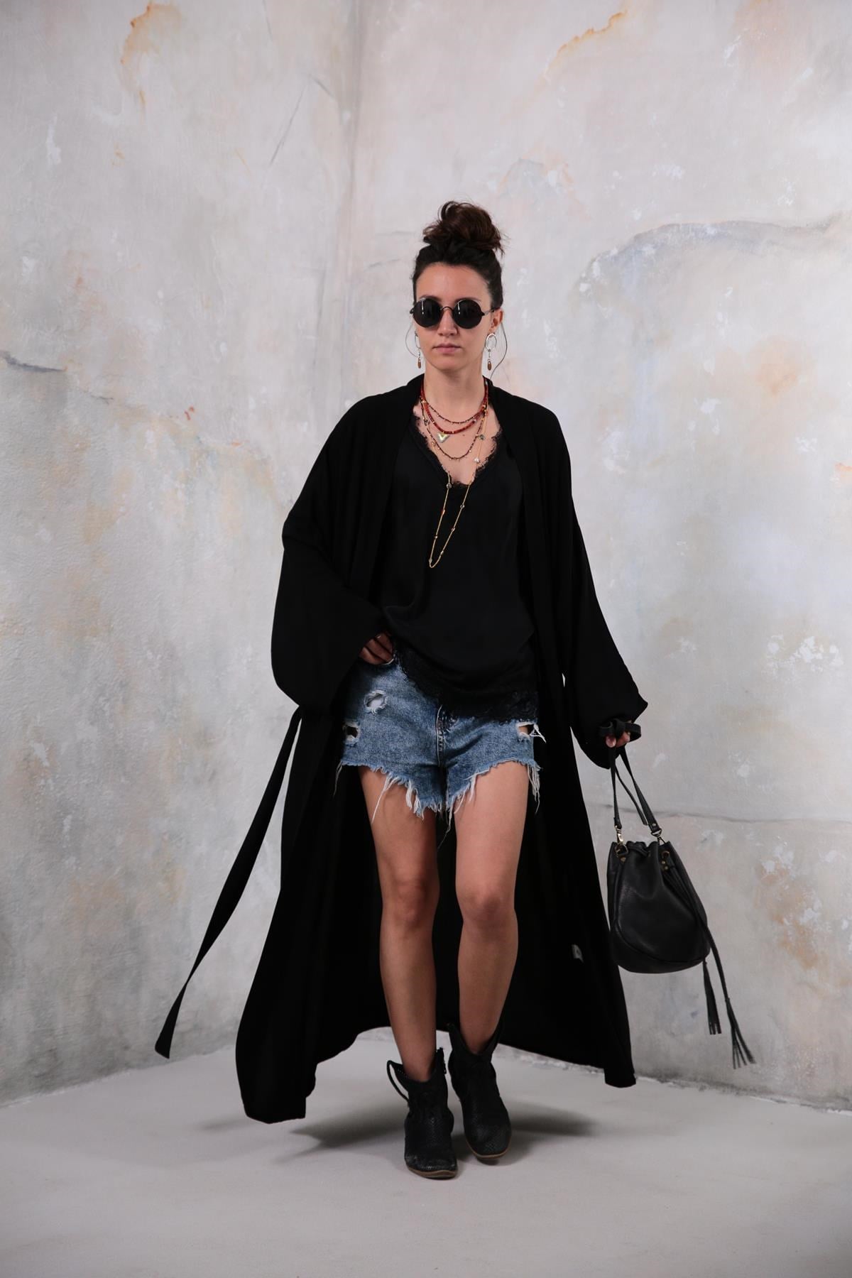 Siyah Kimono - Şaman Butik Siyah Kimono