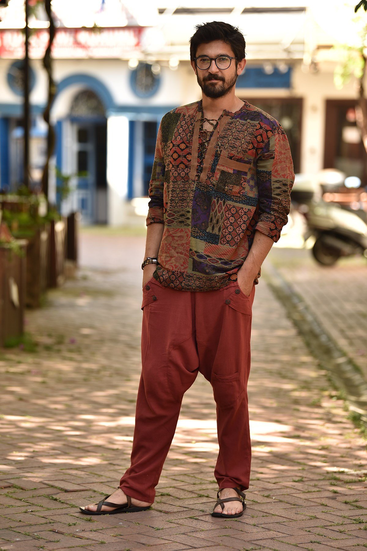 Kahve Patch Baskılı Uzun Kollu Gömlek