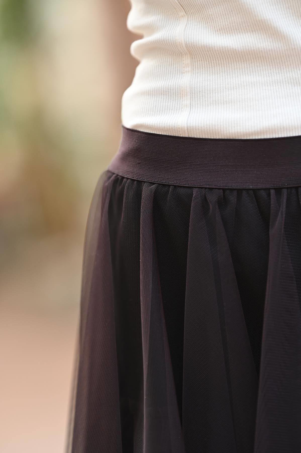 Kahverengi Beli Lastikli Kat Kat Tül Etek