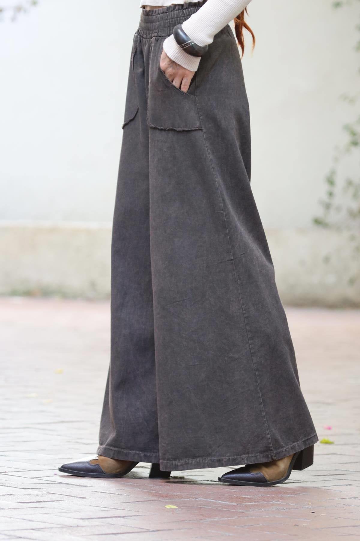 Kahverengi İspanyol Paça Kar Yıkama Kot Pantolon